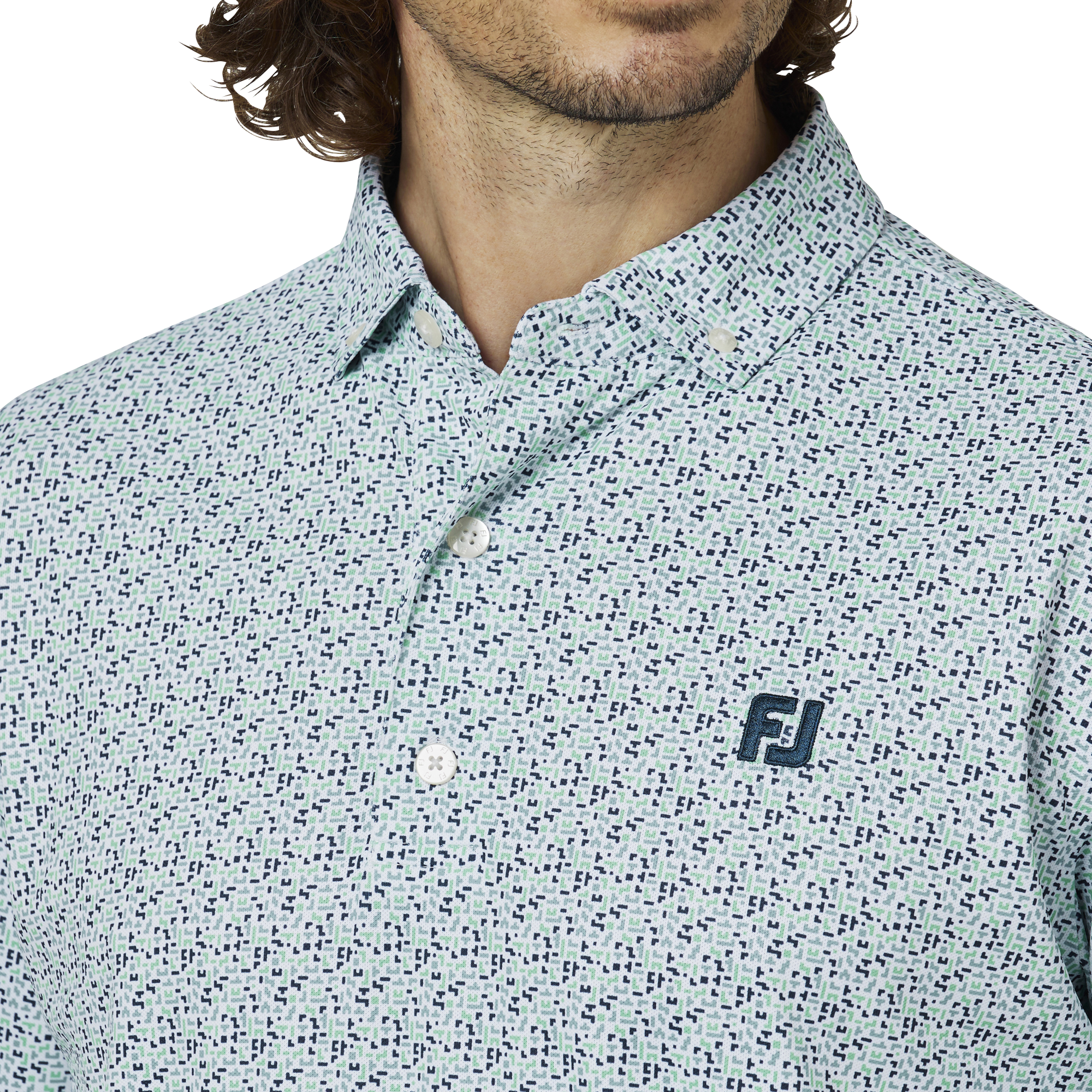 ブロックゲームプリント長袖ボタンダウンシャツ