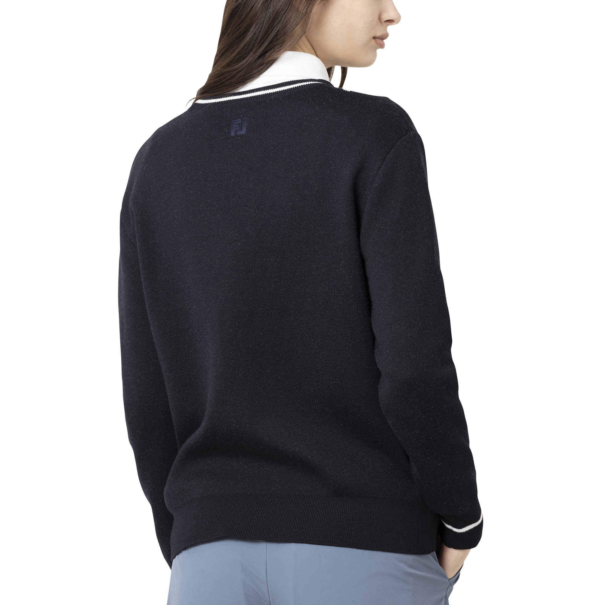 クロップドアーガイル長袖クルーネックセーター