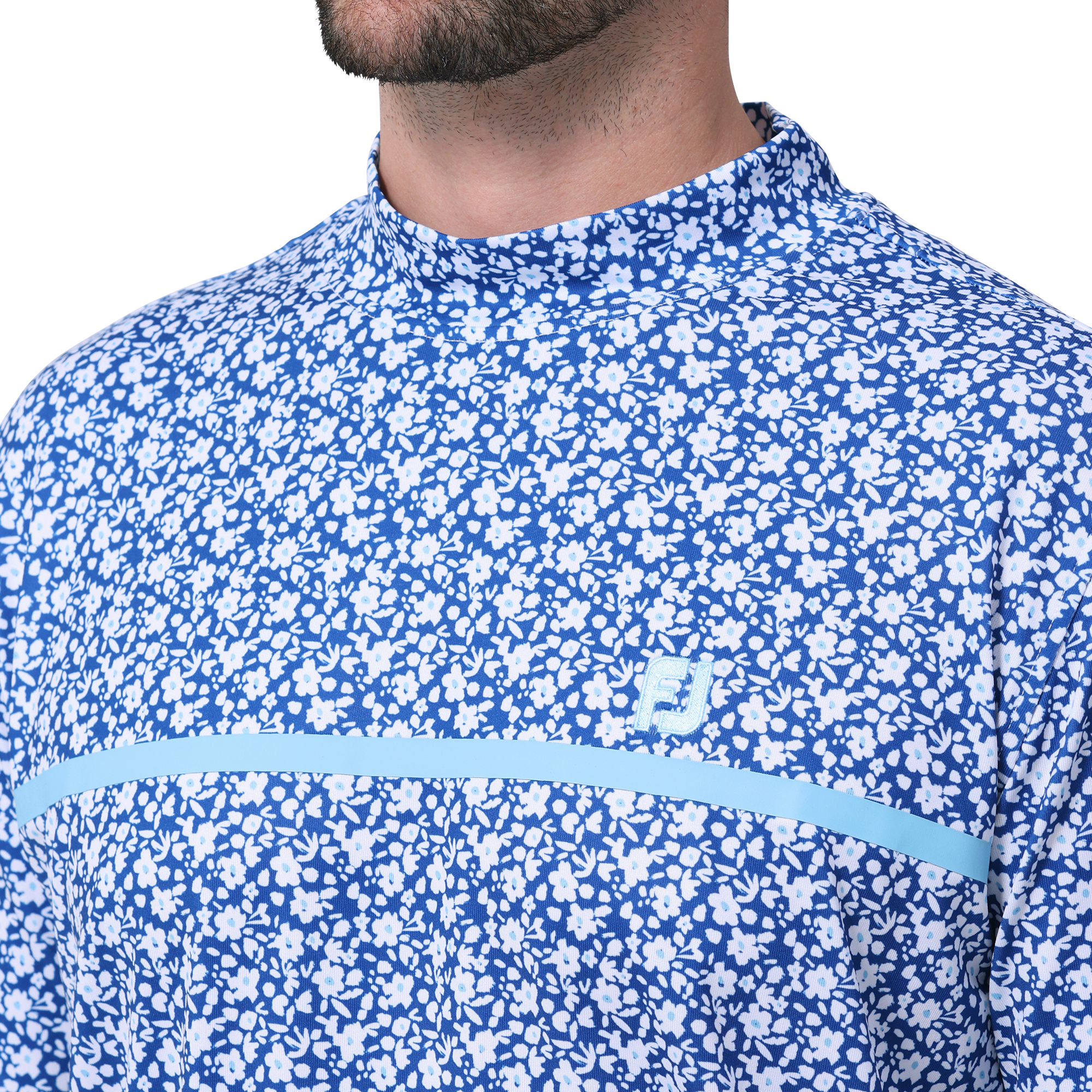 フラワープリント半袖モックネックシャツ