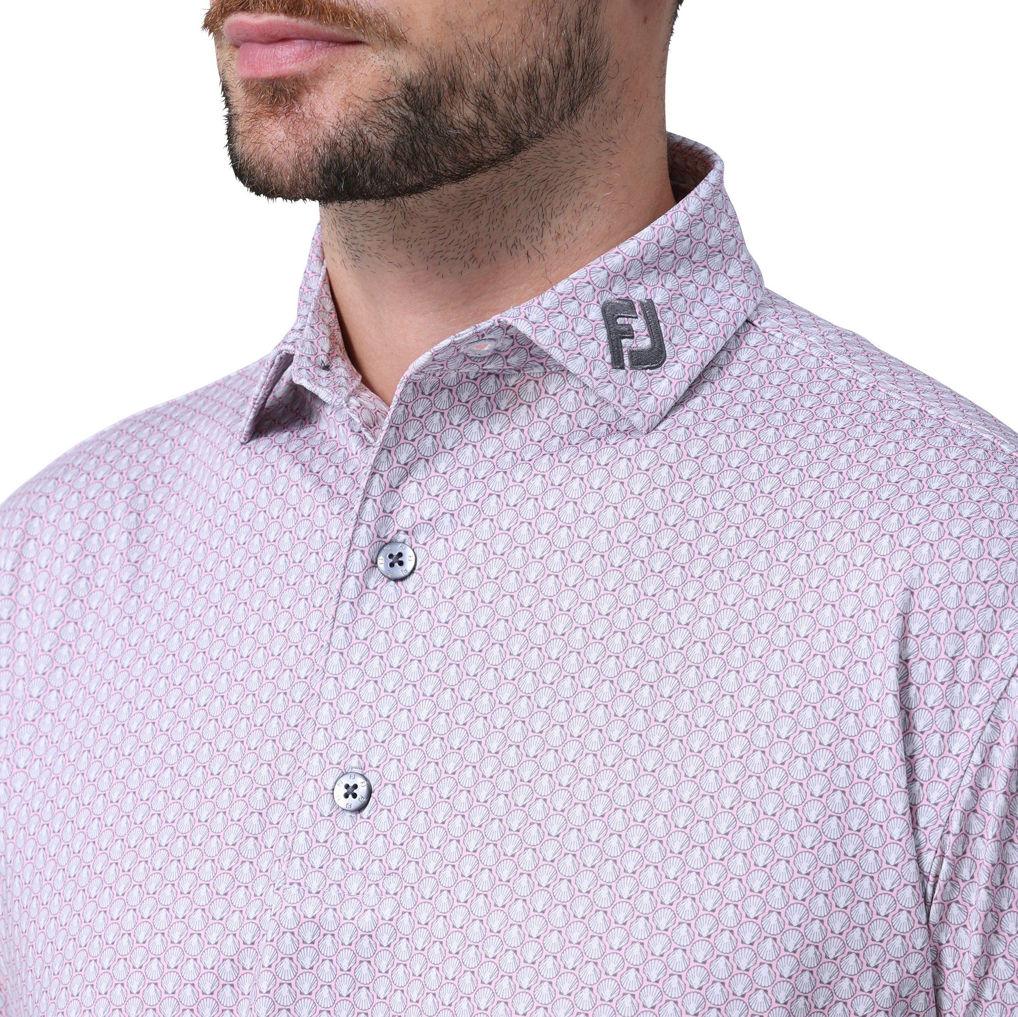 スカロップシェルプリント半袖ワイドカラーシャツ