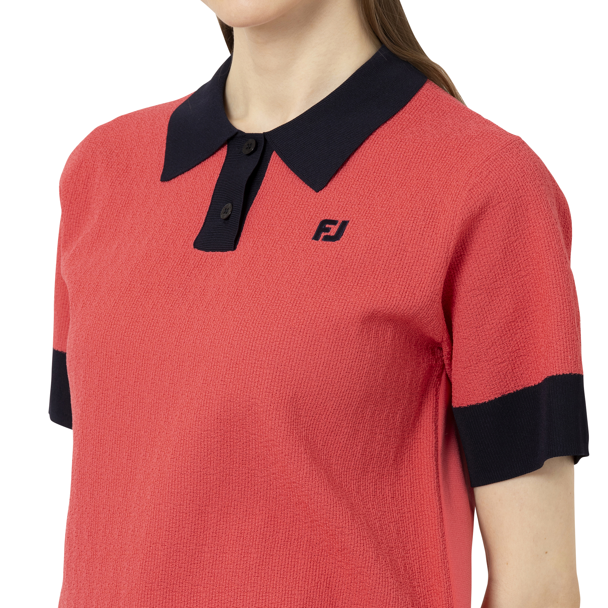編地切替バイカラー半袖セーターポロ