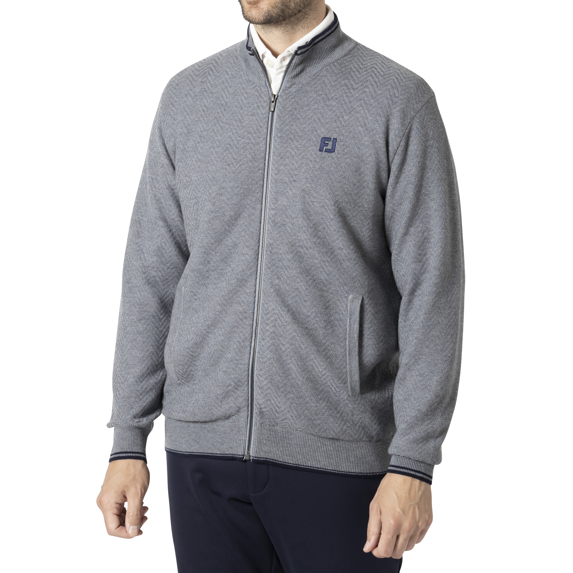 MEN'S ヘリンボーン柄 防風裏地付き 長袖フルジップセーター - FootJoy