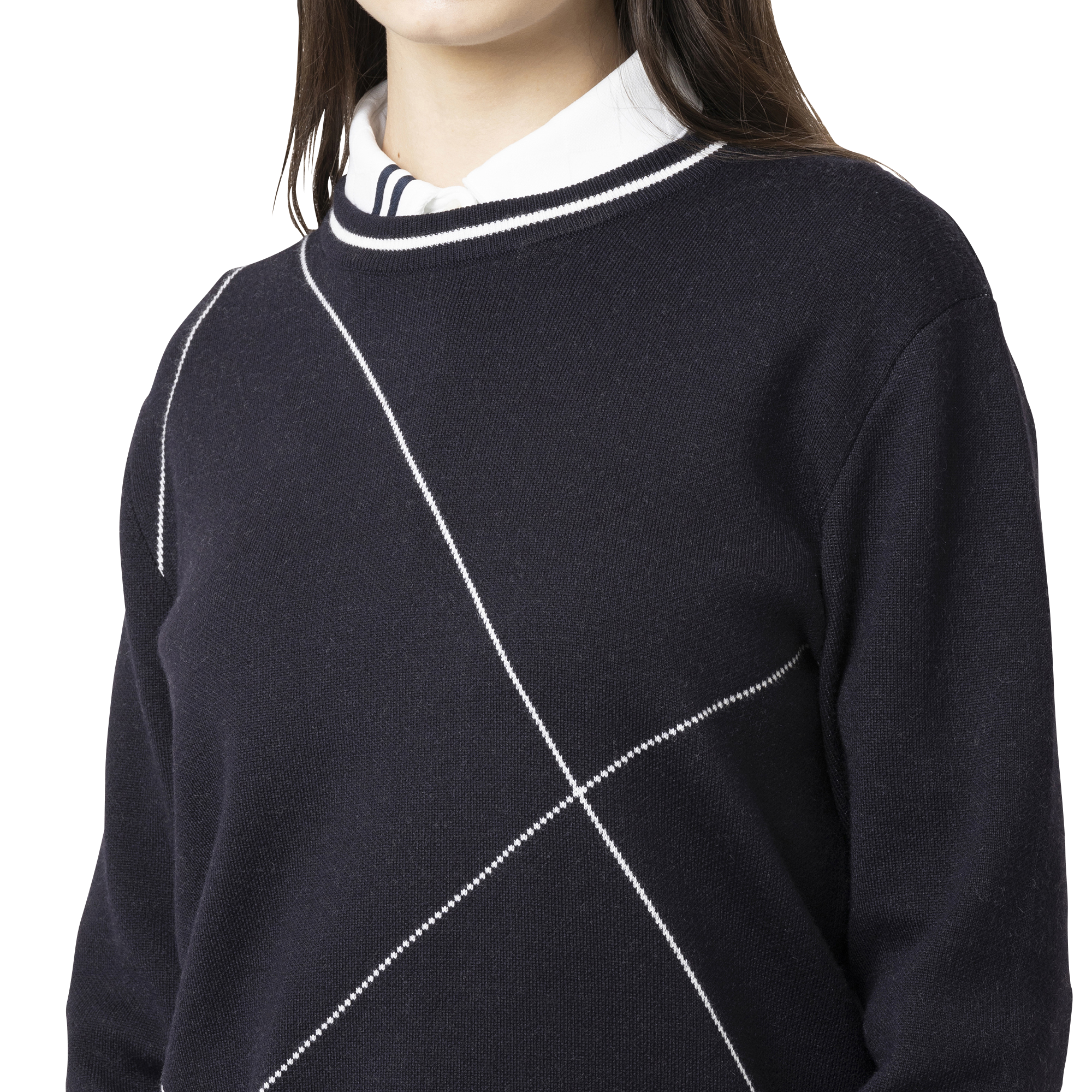 クロップドアーガイル長袖クルーネックセーター