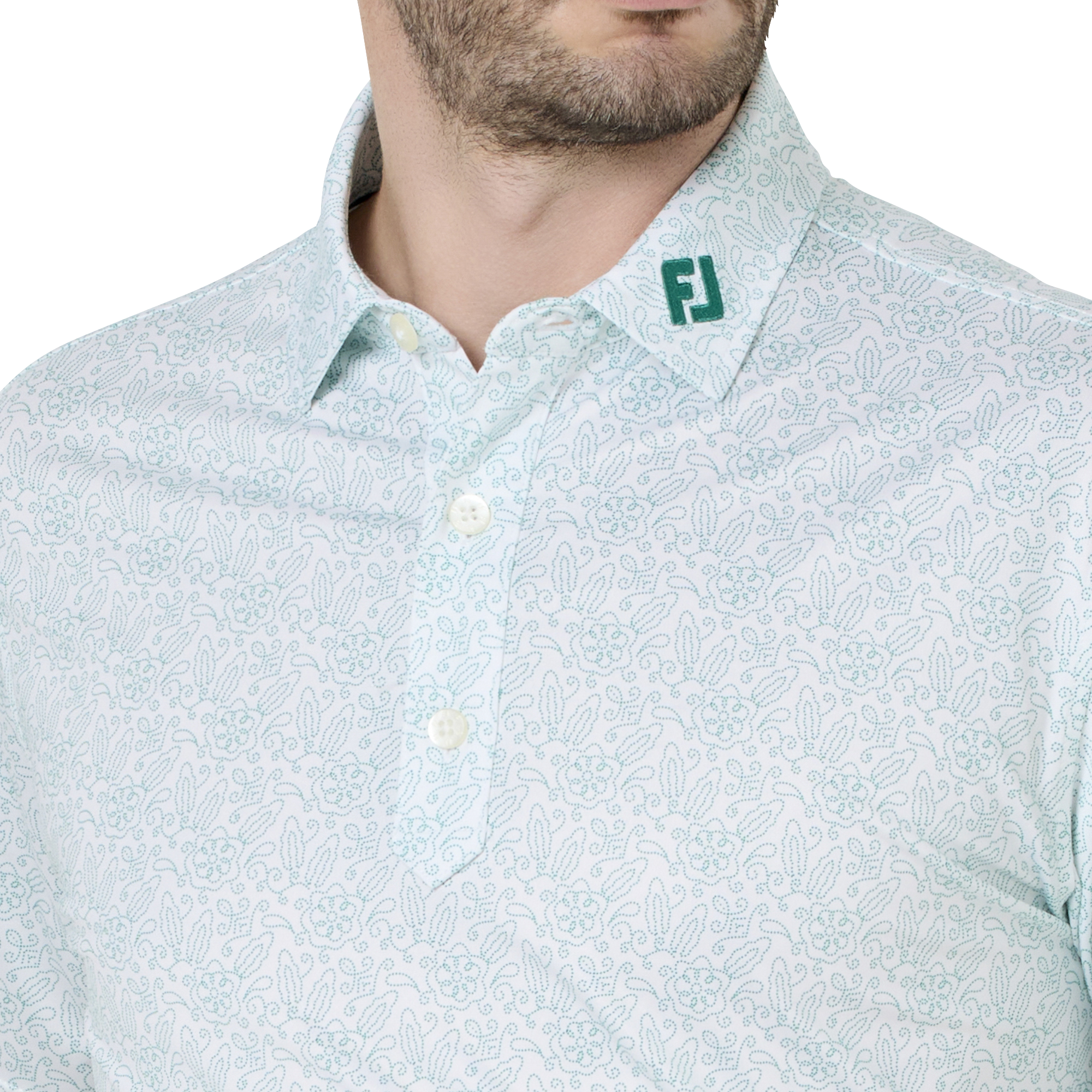 ウィングチップフローラル ストレッチライル半袖シャツ