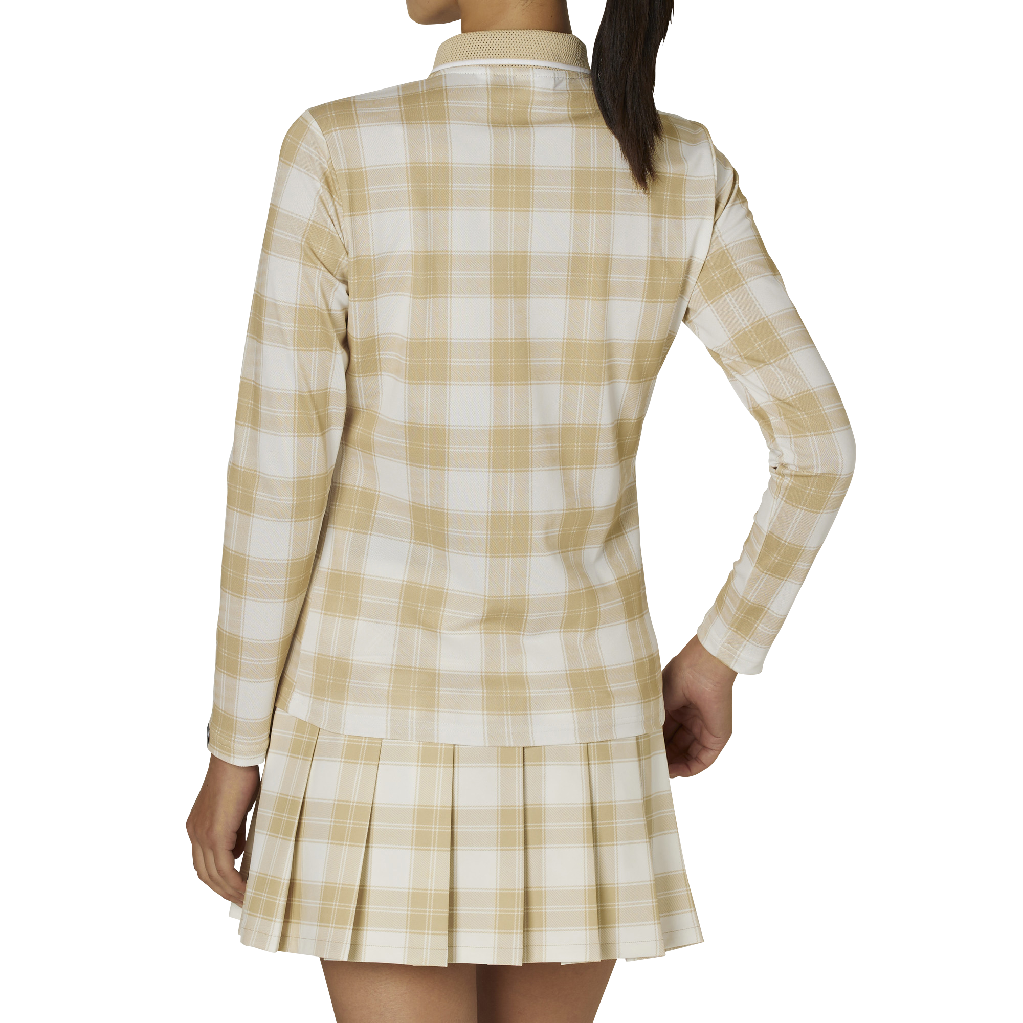 WOMEN'S チェックプリント 長袖メッシュポロ