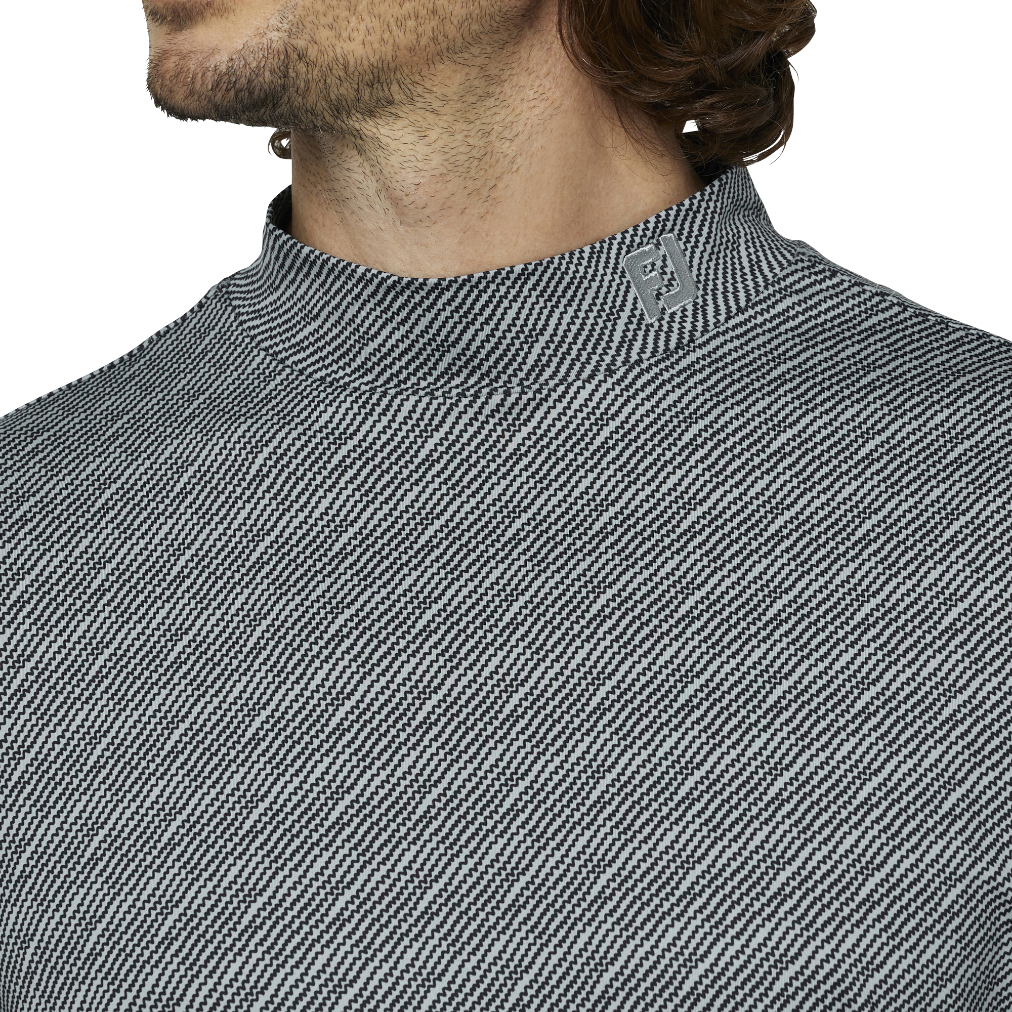 ウェーブラインプリントモックネック長袖シャツ