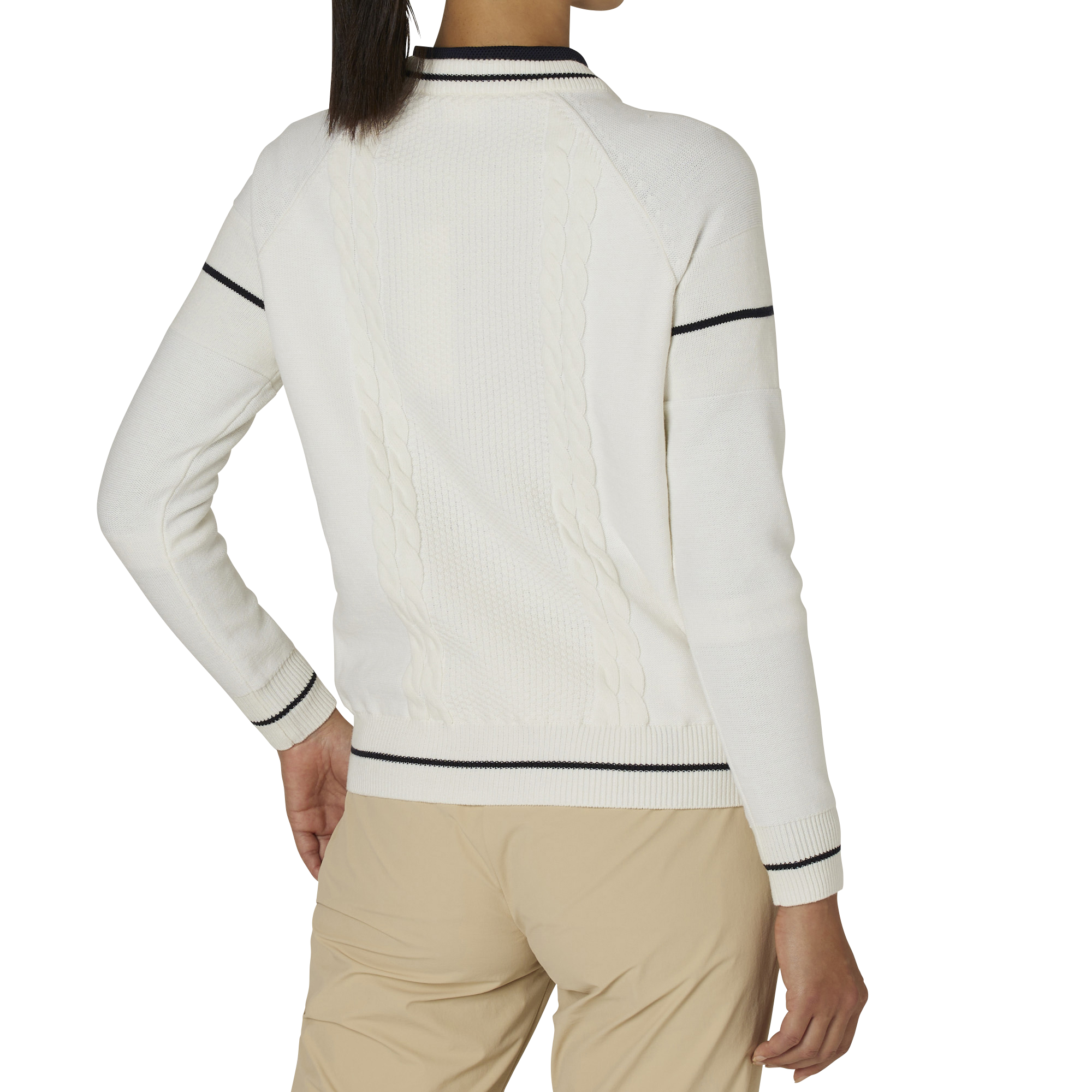 WOMEN'S ケーブル柄 防風裏地付き 長袖クルーネックセーター