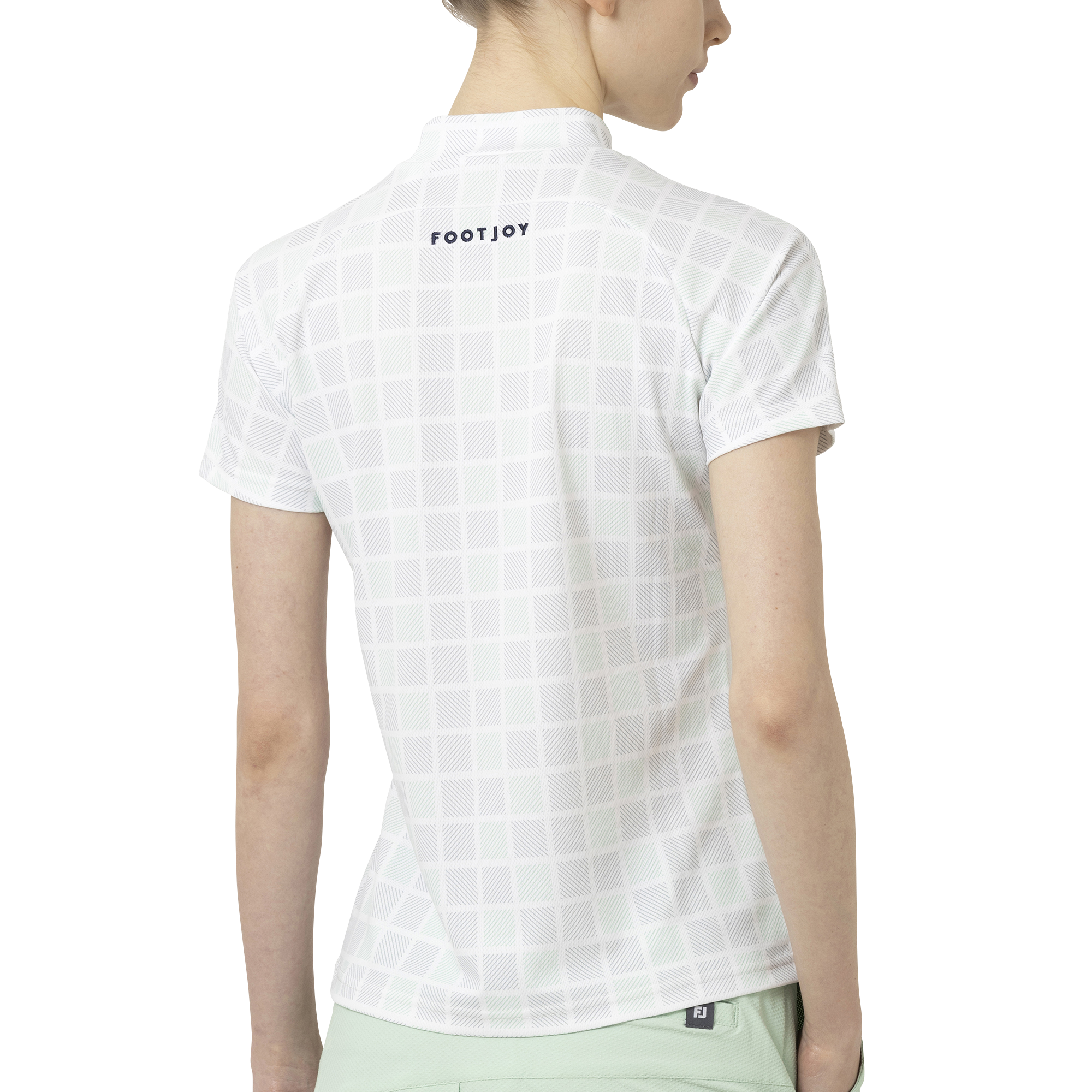 スクエアチェック半袖モックネックシャツ