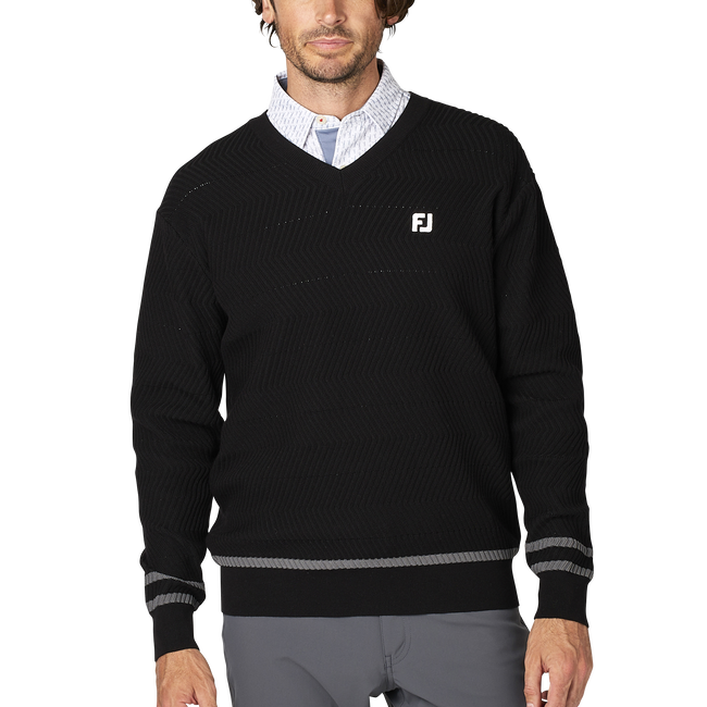 ヘリンボーン柄長袖Vネックセーター - FootJoy Japan ヘリンボーン柄長袖Vネックセーター - FootJoy Japan