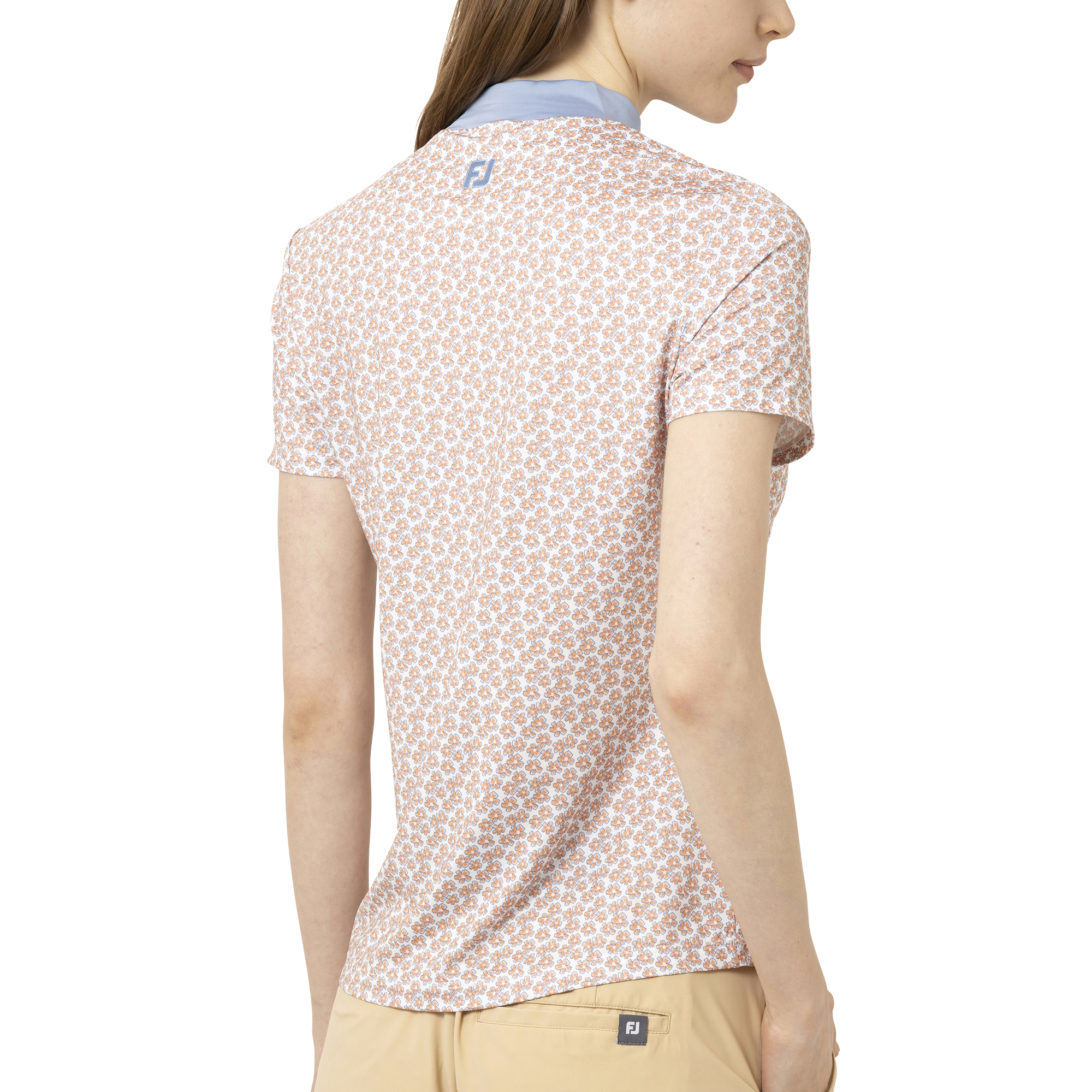 フラワープリント半袖モックネックシャツ