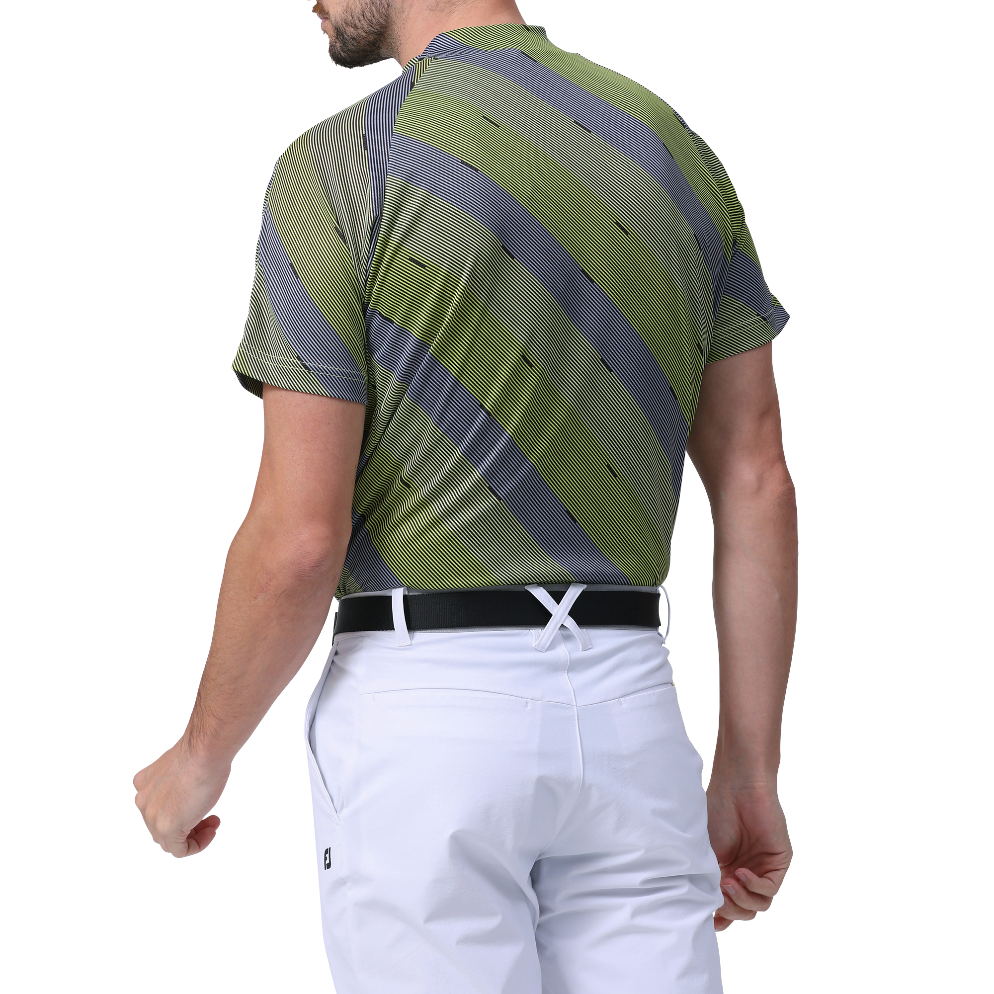 レジメンタルストライププリント半袖モックネックシャツ