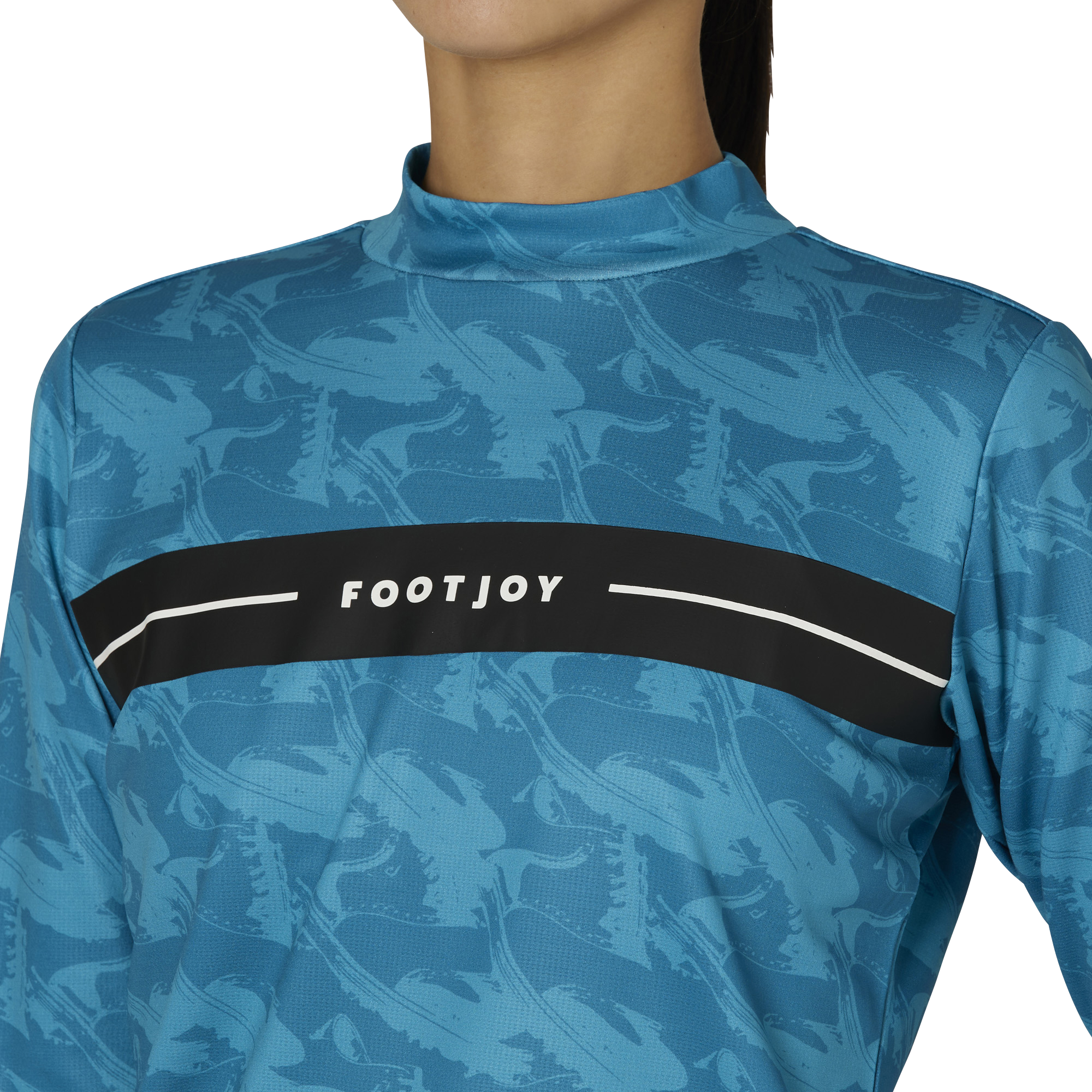 WOMEN'S フットウェアモチーフプリント 長袖モックネックシャツ