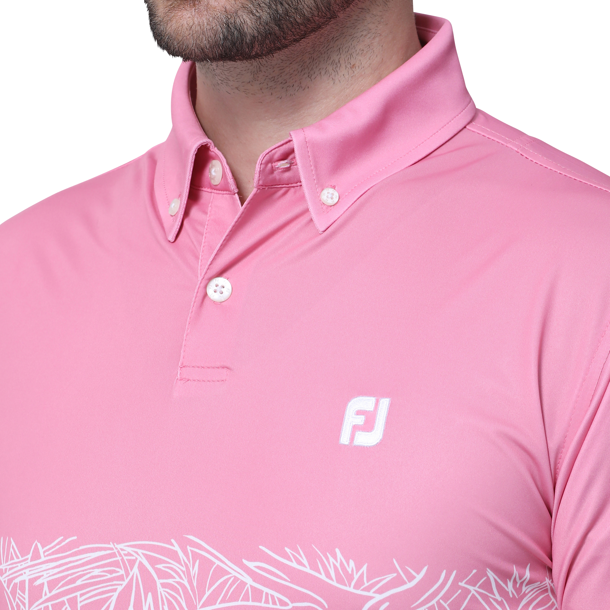 MEN'S トロピカルリーフ柄半袖ボタンダウンシャツ