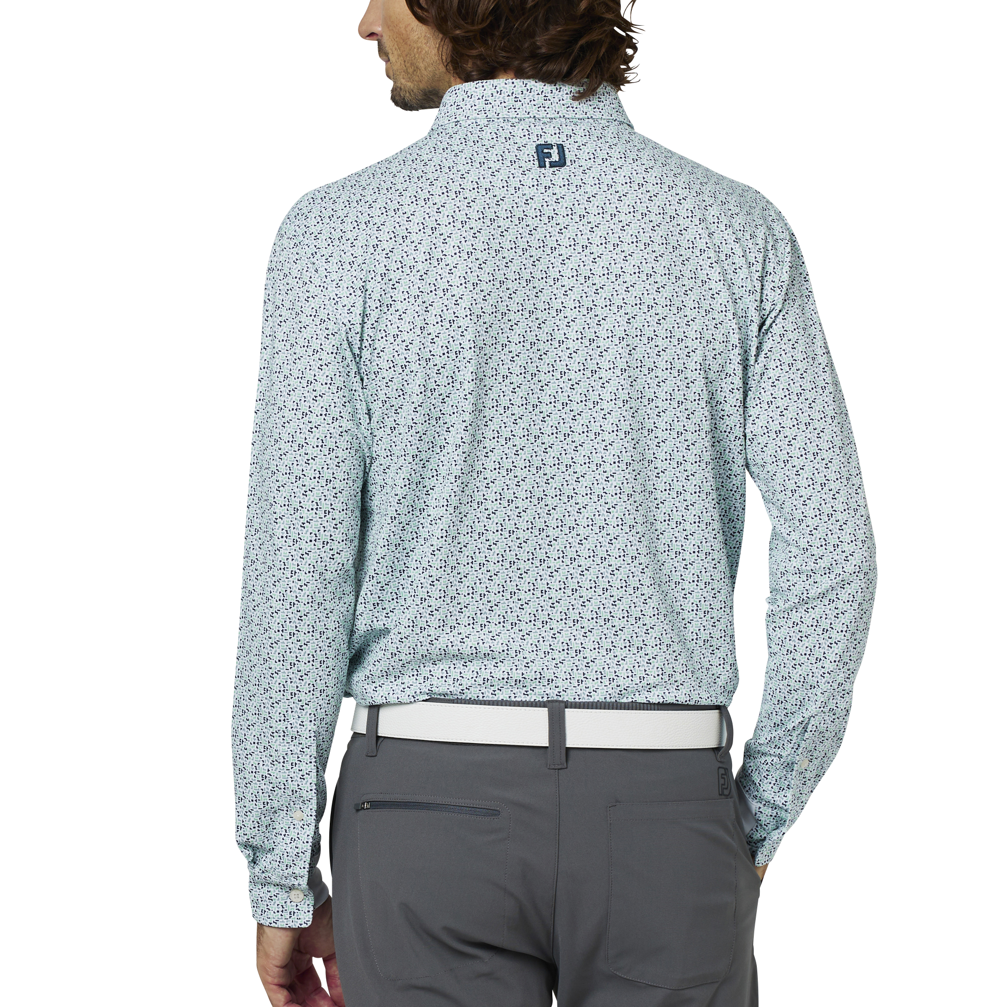 ブロックゲームプリント長袖ボタンダウンシャツ