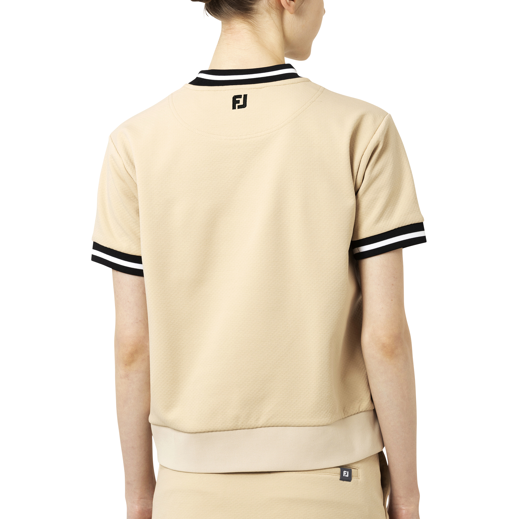 ラインリブ半袖クルーネックスウェット