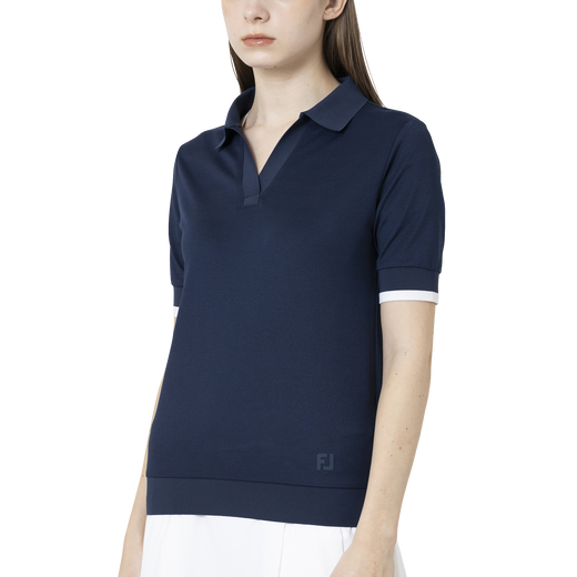 カラーブロック オープンプラケットストレッチ鹿の子半袖シャツ