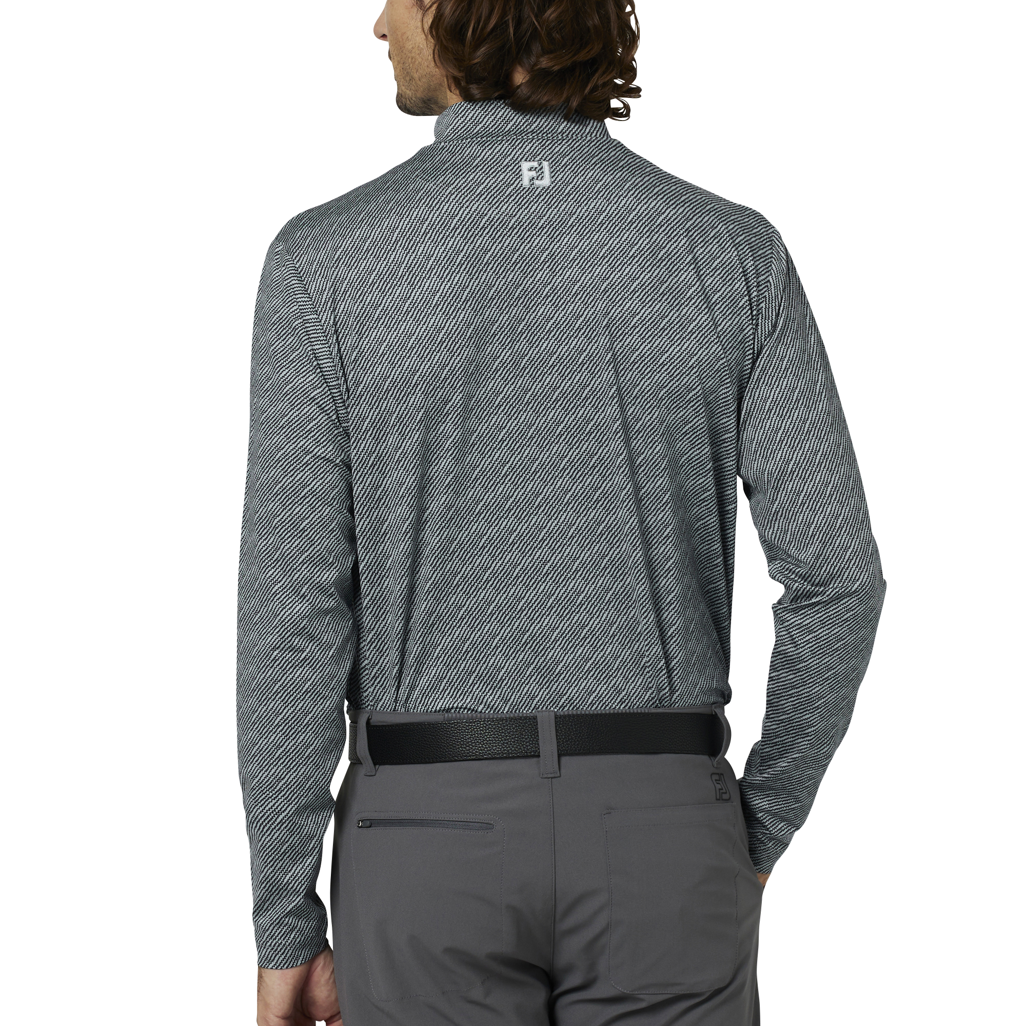 ウェーブラインプリントモックネック長袖シャツ