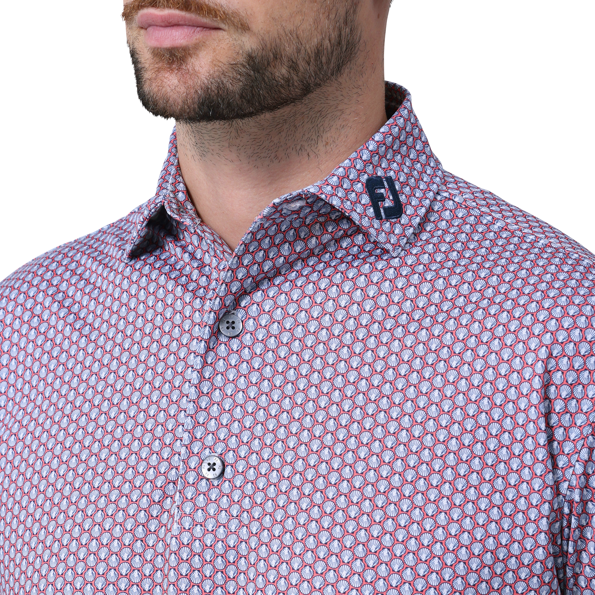 スカロップシェルプリント半袖ワイドカラーシャツ