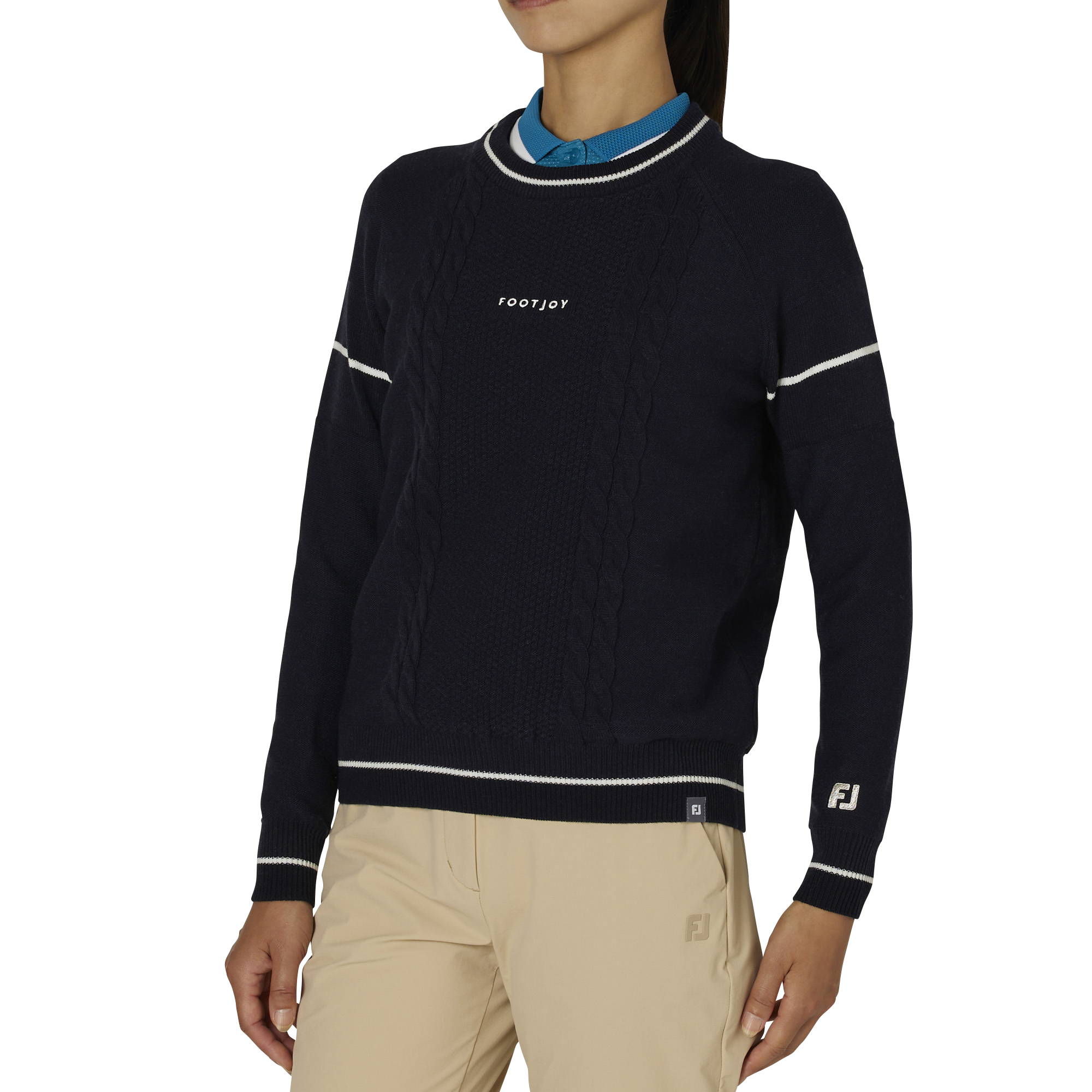 WOMEN'S ケーブル柄 防風裏地付き 長袖クルーネックセーター - FootJoy