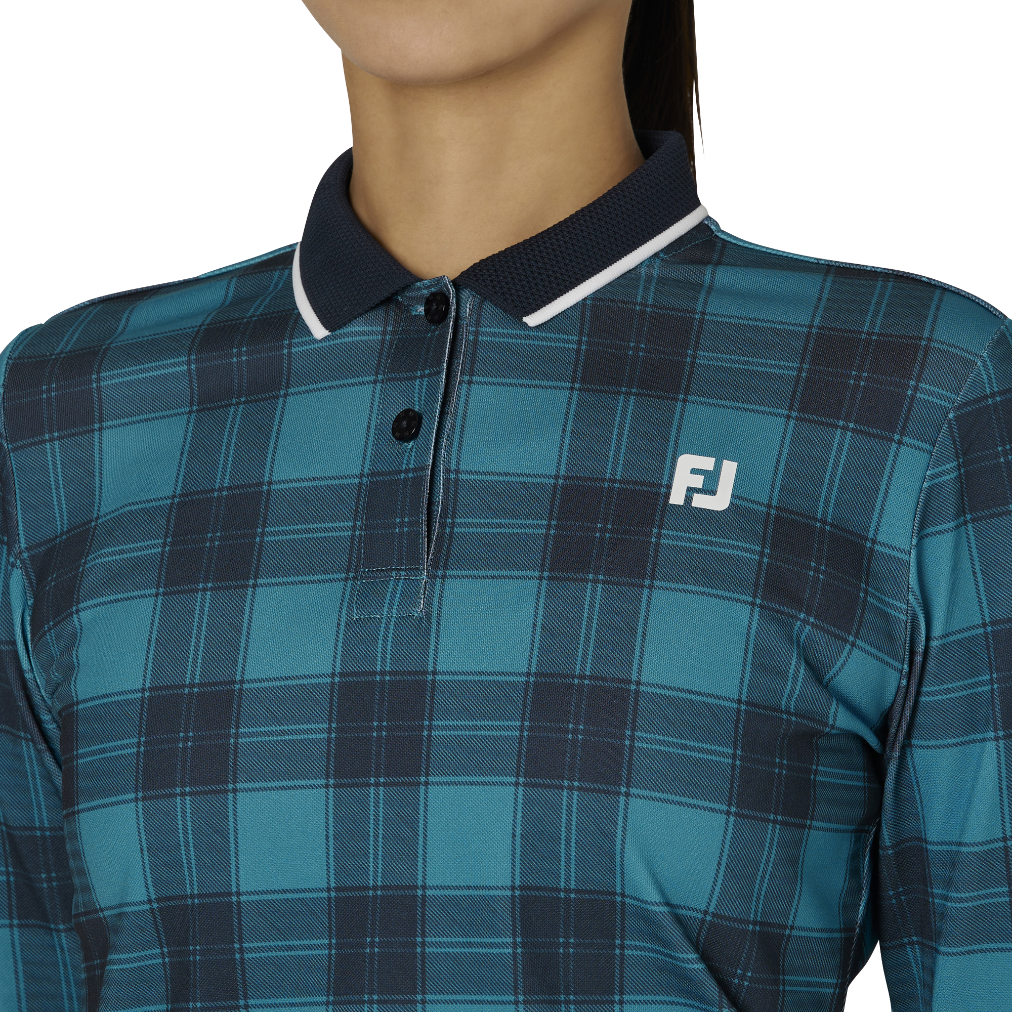 WOMEN'S チェックプリント 長袖メッシュポロ