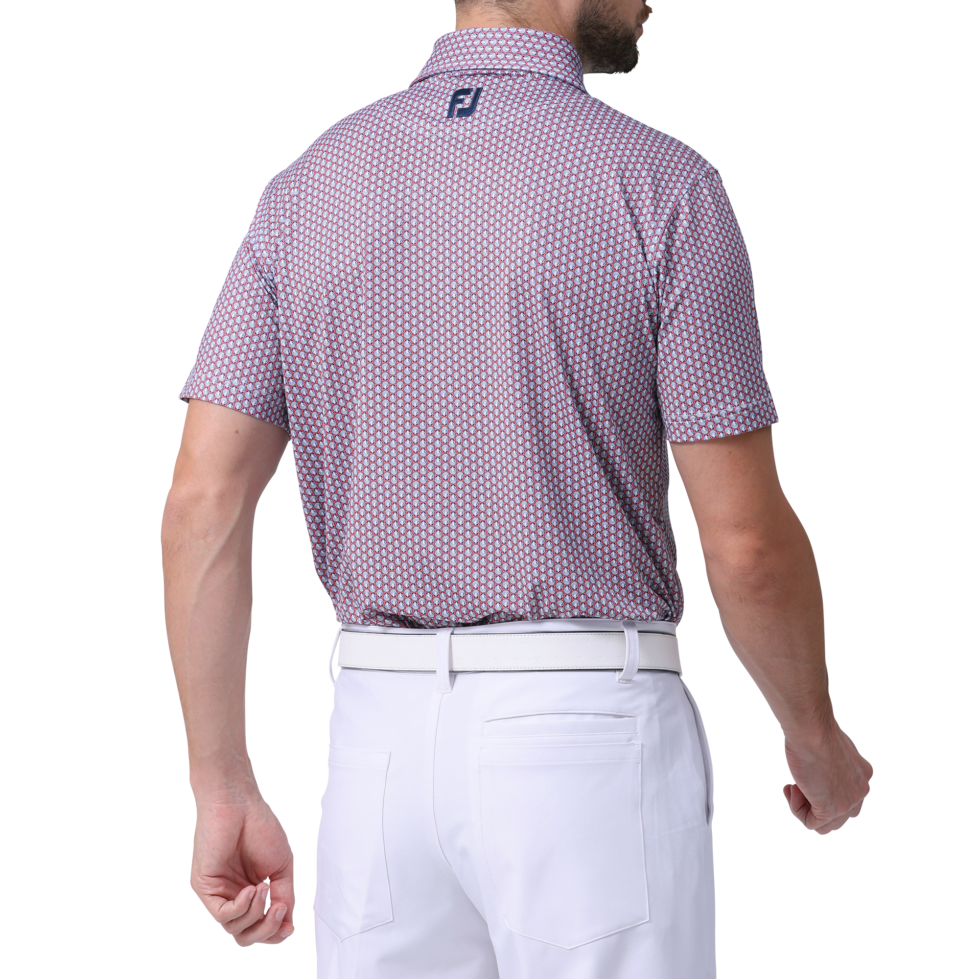 スカロップシェルプリント半袖ワイドカラーシャツ