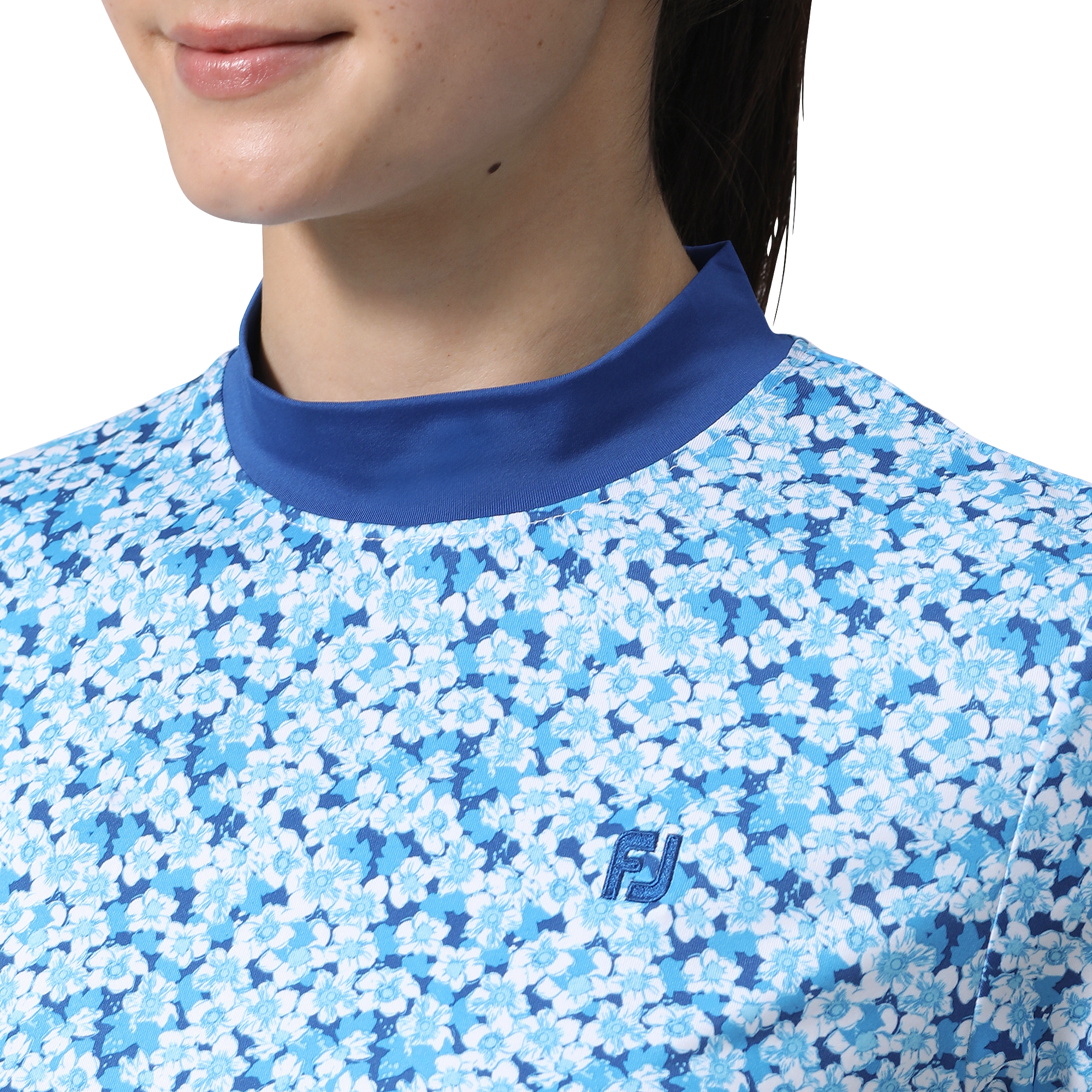 サクラソウプリント半袖モックネックシャツ