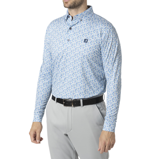 MEN&#39;S フローラルプリント 長袖ボタンダウンシャツ