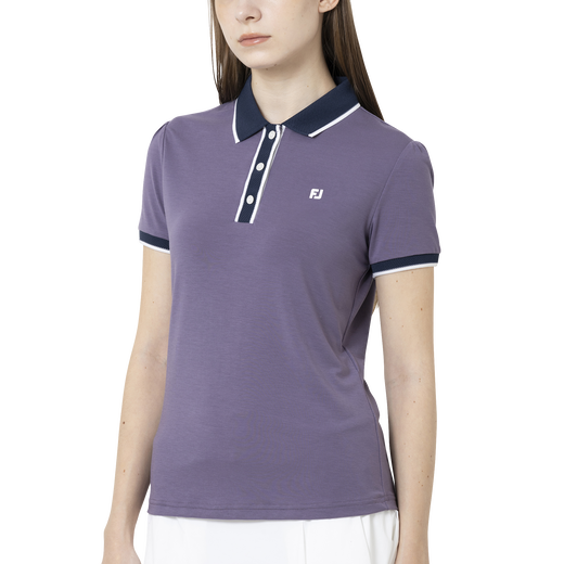 ポップコーンメッシュ襟　スリーブギャザーコットンライクストレッチ半袖シャツ