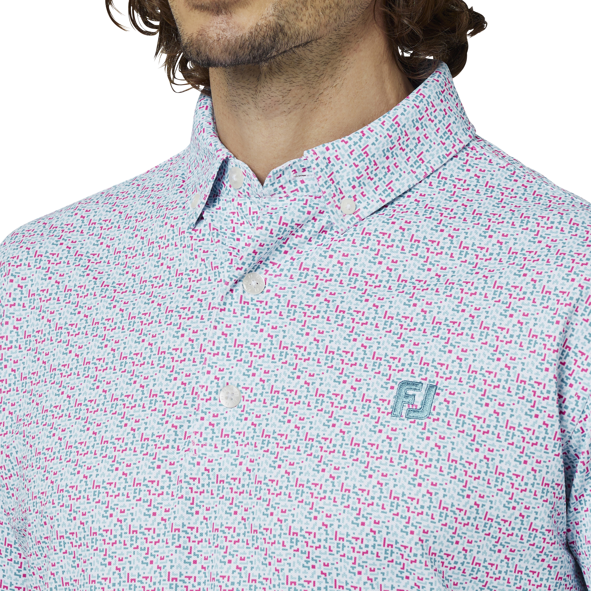 ブロックゲームプリント長袖ボタンダウンシャツ