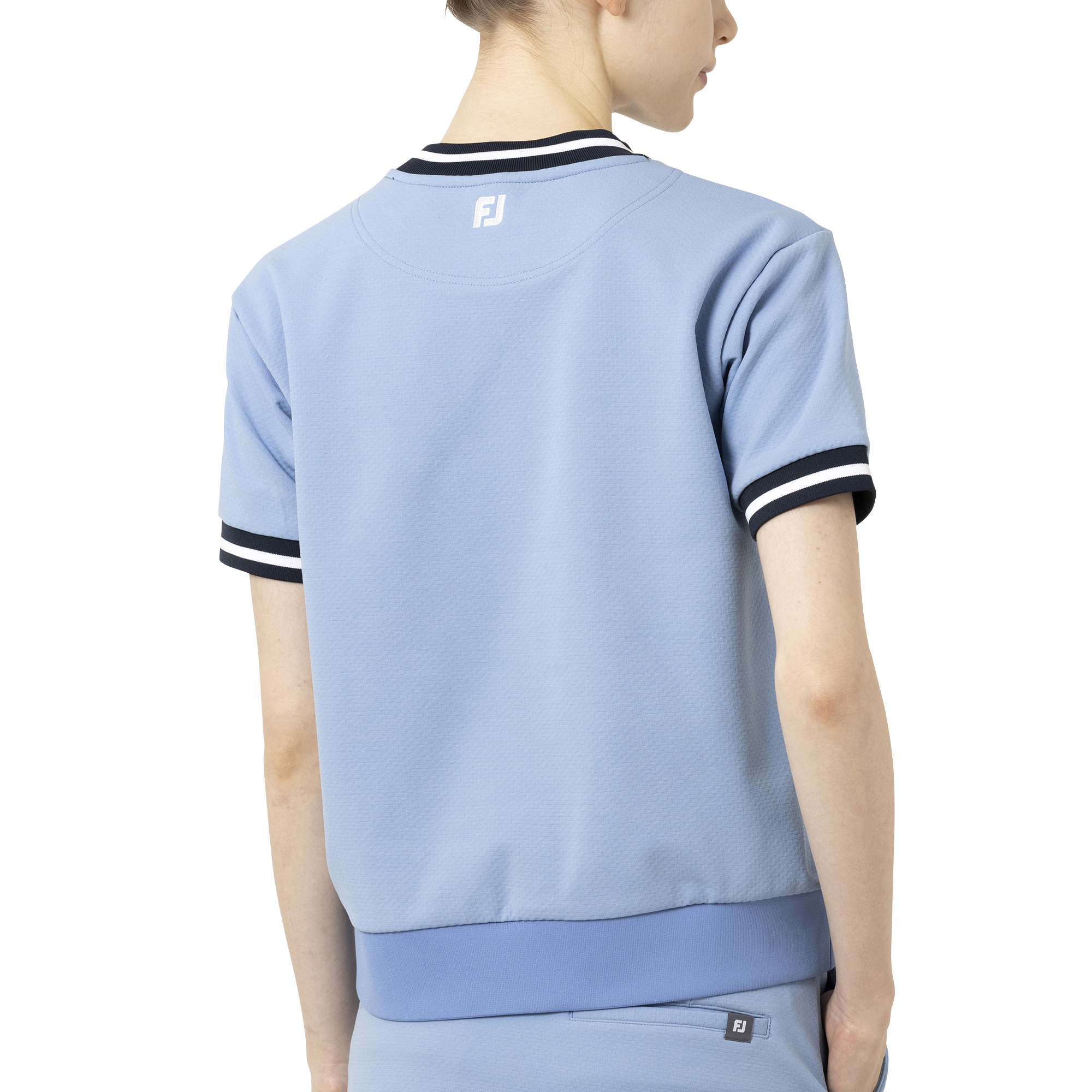 ラインリブ半袖クルーネックスウェット