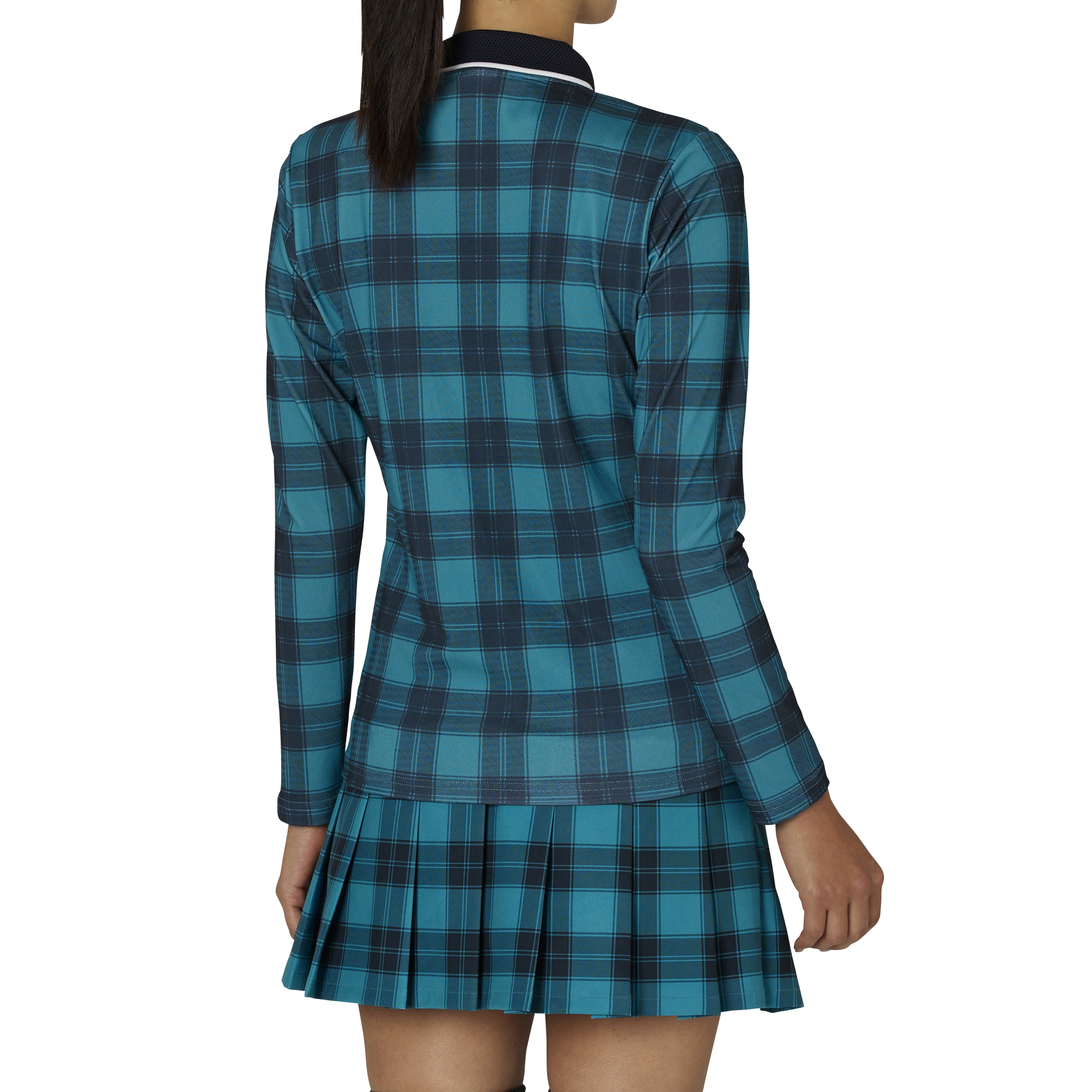 WOMEN'S チェックプリント 長袖メッシュポロ