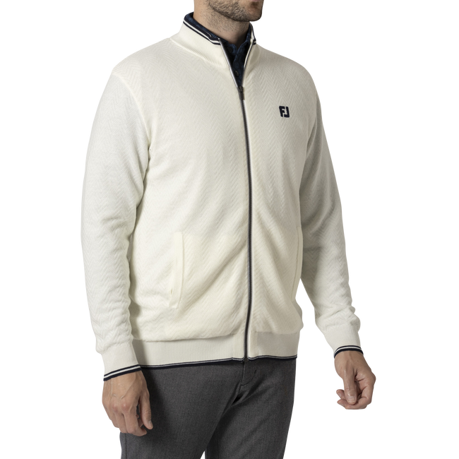 MEN'S ヘリンボーン柄 防風裏地付き 長袖フルジップセーター - FootJoy MEN'S ヘリンボーン柄 防風裏地付き 長袖フルジップセーター - FootJoy