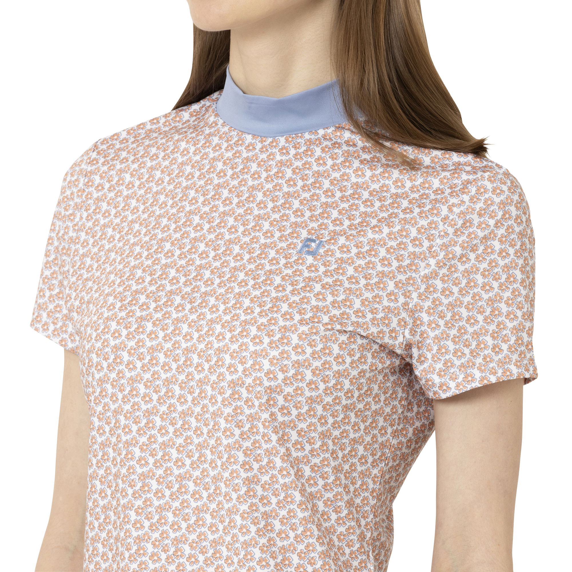 フラワープリント半袖モックネックシャツ