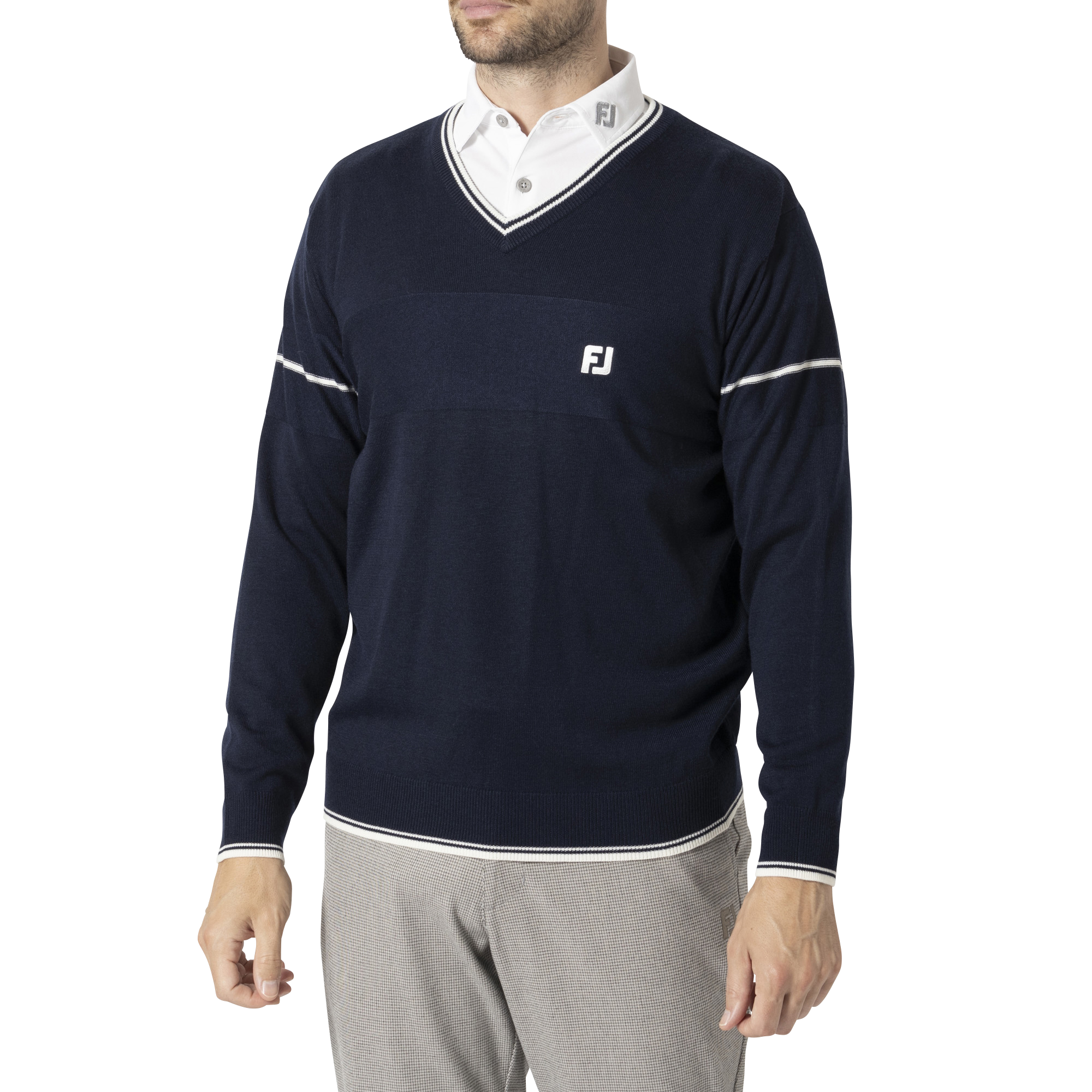 FJ ストライプ セーター MEN'S スリーブライン 長袖Vネックセーター - FootJoy Japan