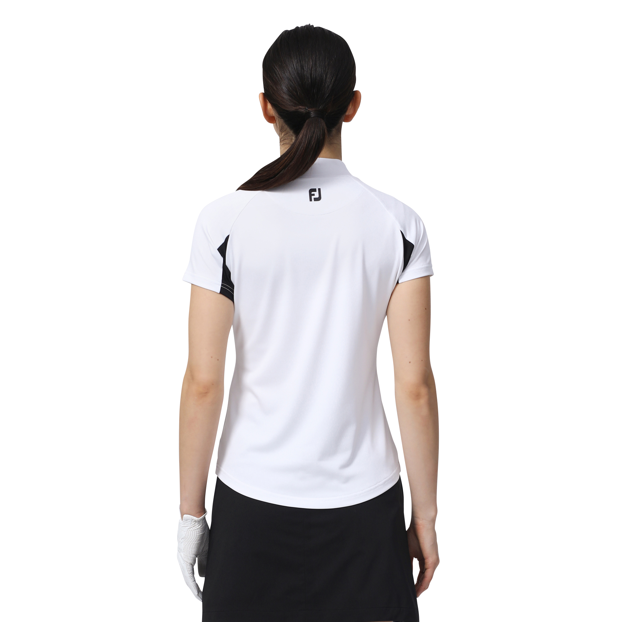 WOMEN'S カラーブロックラグラン半袖モックネックシャツ