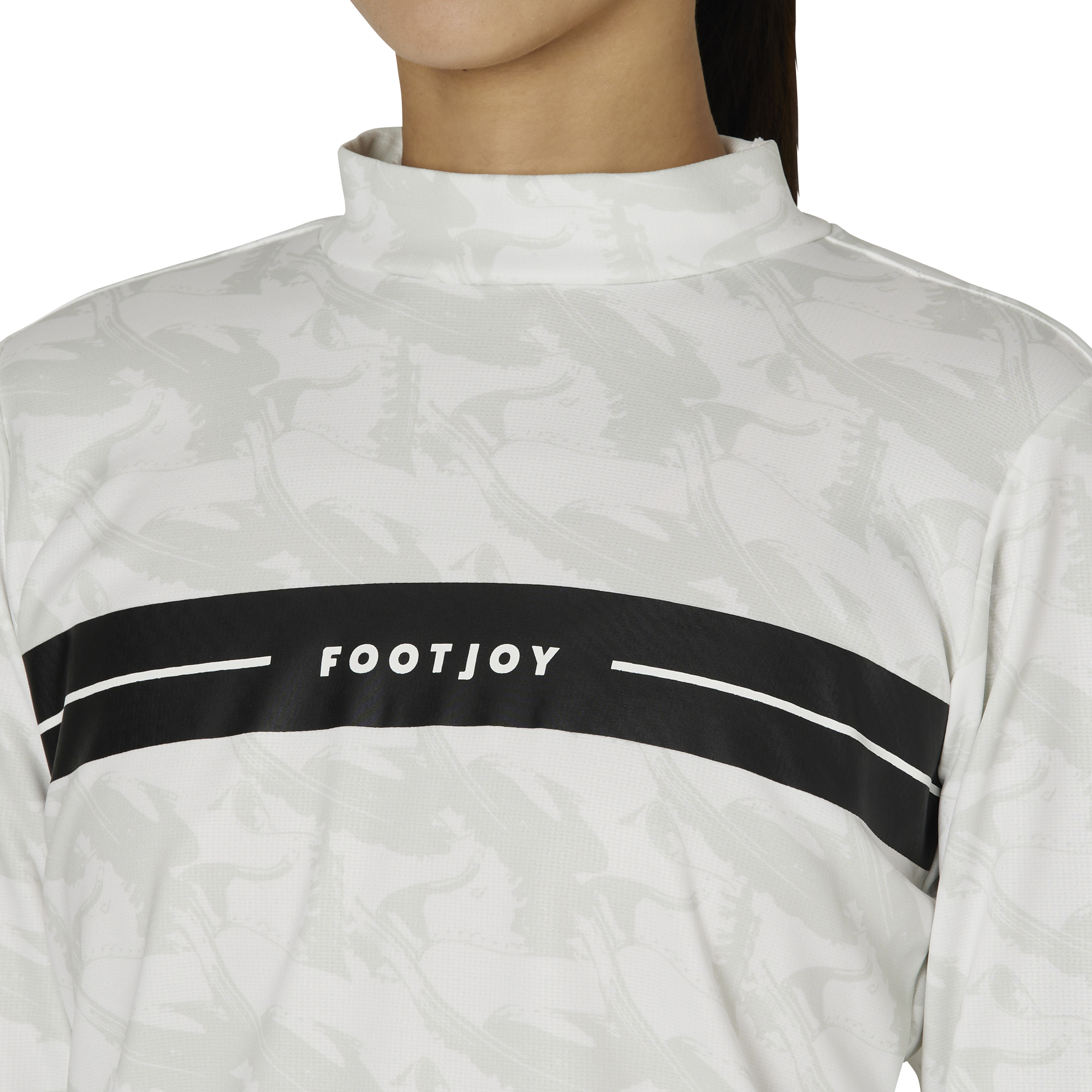 WOMEN'S フットウェアモチーフプリント 長袖モックネックシャツ