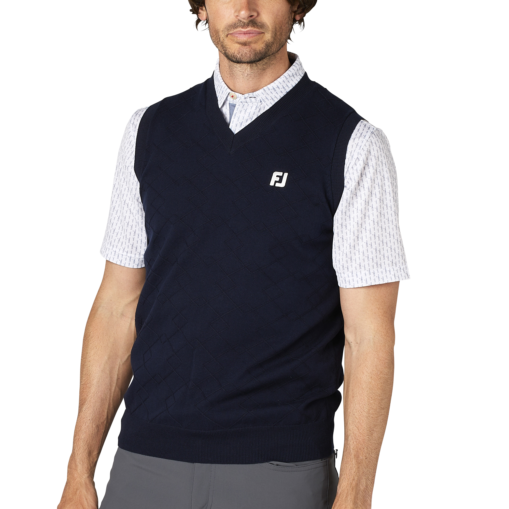 ☆Footjoy golf☆フットジョイ韓国 秋用ニット FootJoy 送料無料 フットジョイ メンズ ロゴ刺繍 ダイヤ柄 編地