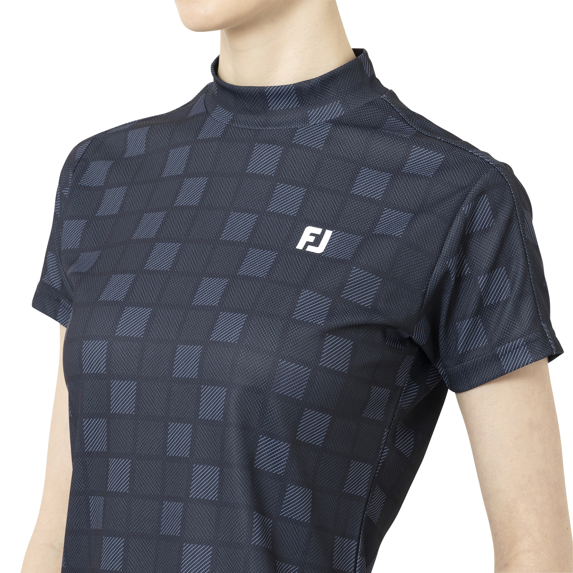 スクエアチェック半袖モックネックシャツ