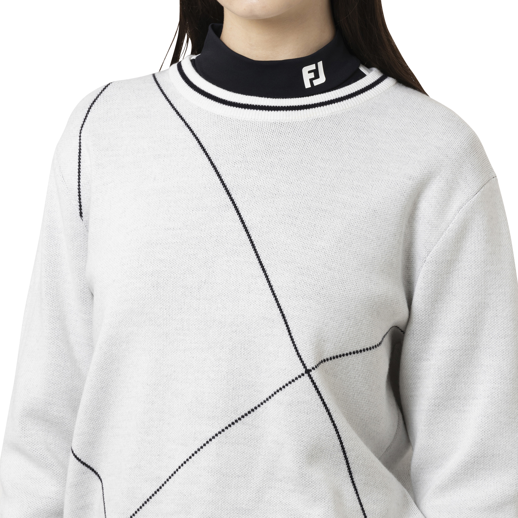 クロップドアーガイル長袖クルーネックセーター