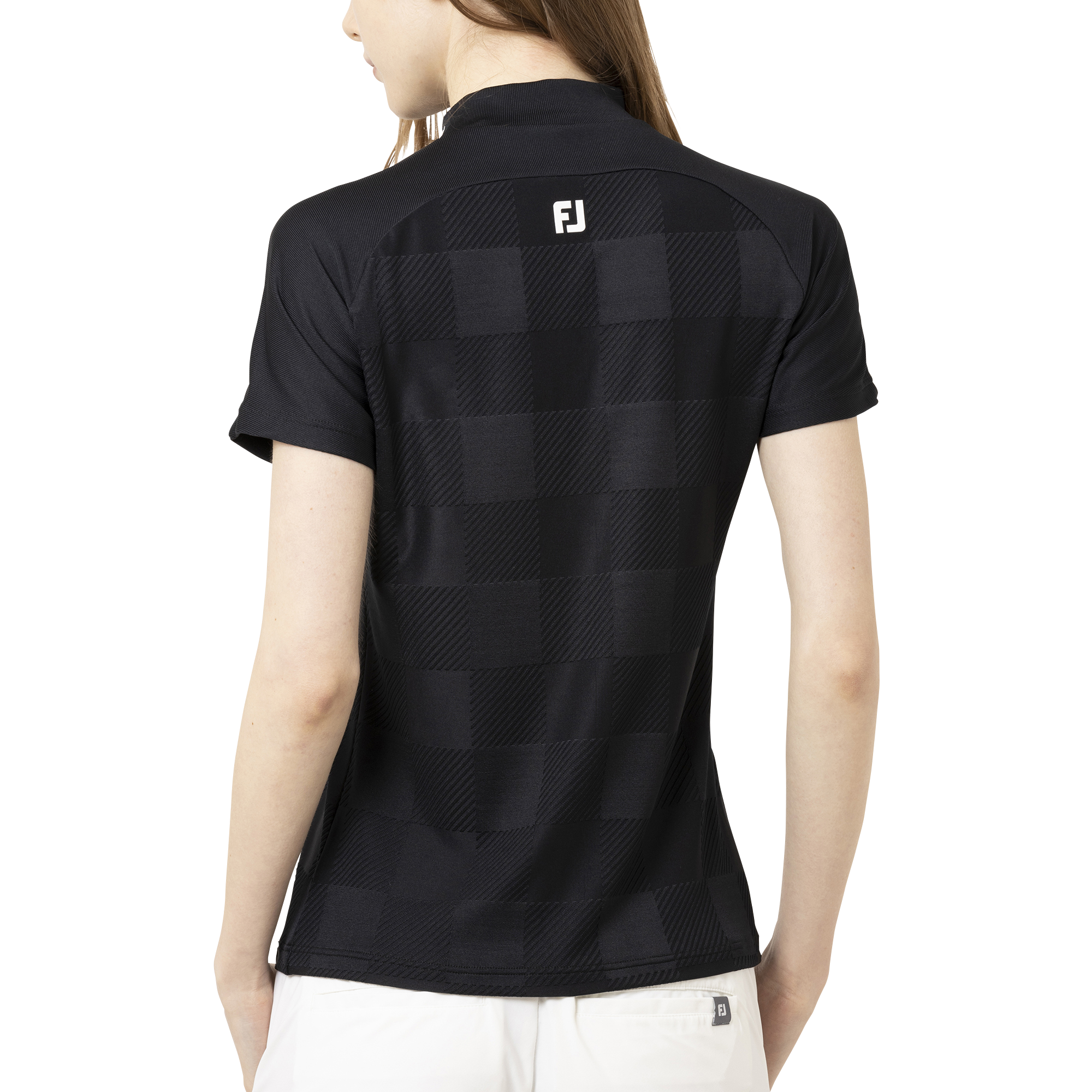 チェックジャカード半袖モックネックシャツ