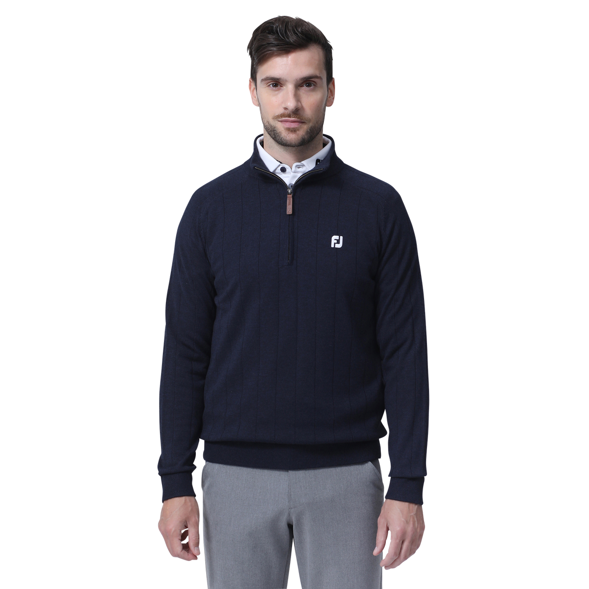 MEN'S ウール混ドロップニードルラインハーフジップセーター - FootJoy MEN'S ウール混ドロップニードルラインハーフジップセーター - FootJoy