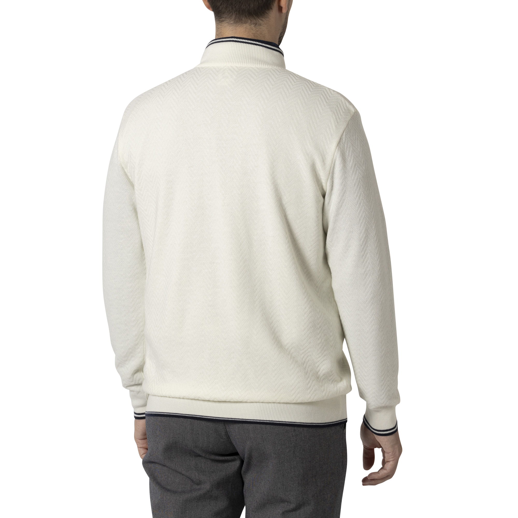 MEN'S ヘリンボーン柄 防風裏地付き 長袖フルジップセーター