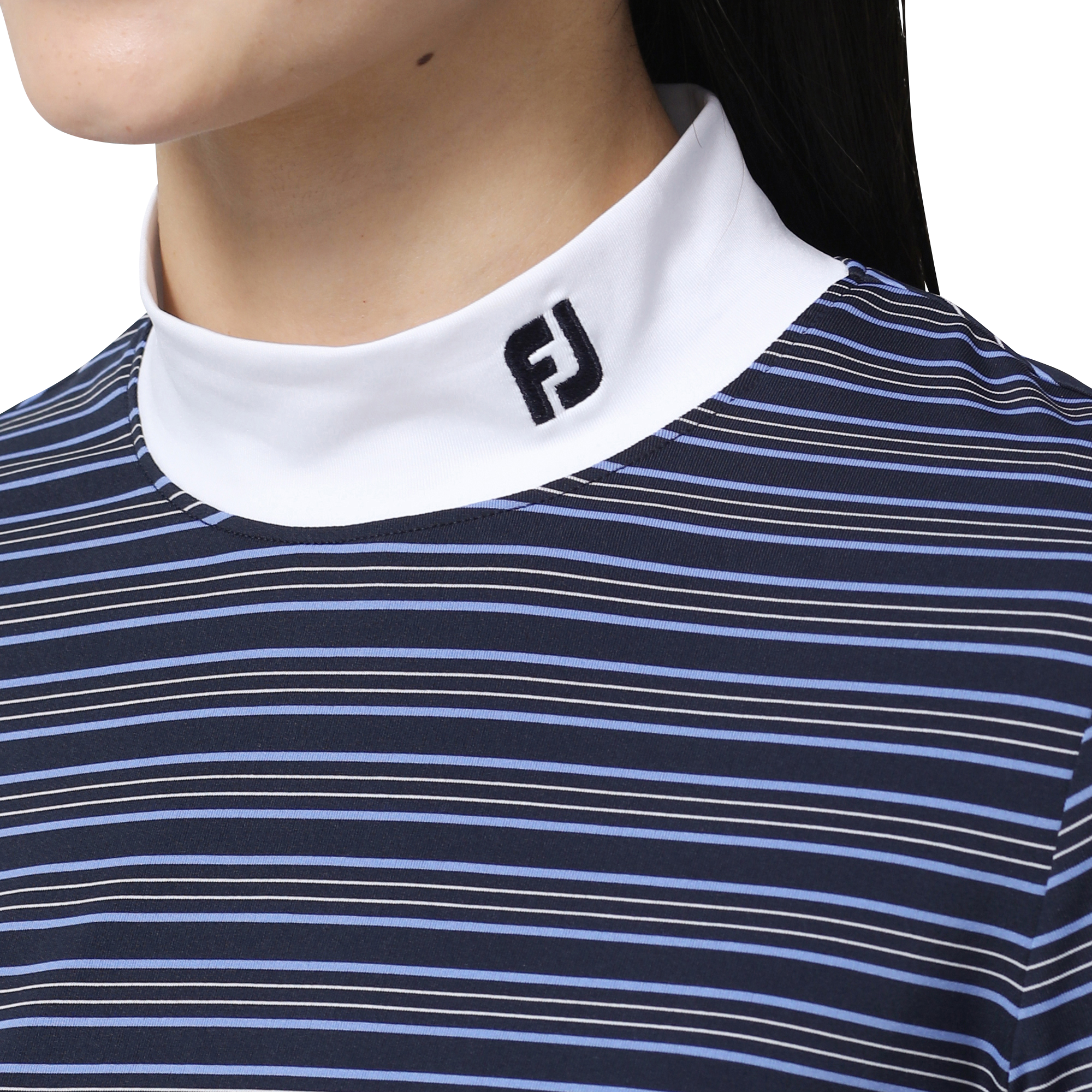 WOMEN'S ストライプ長袖モックネックシャツ