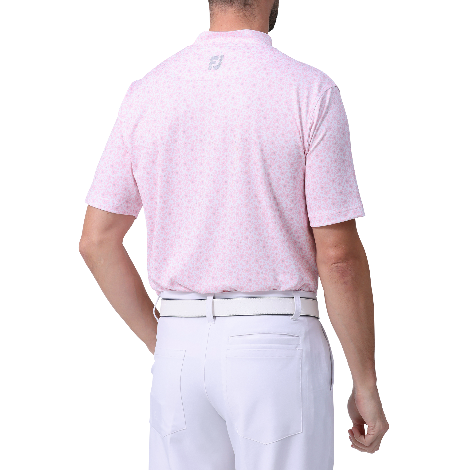 フラワープリント半袖モックネックシャツ