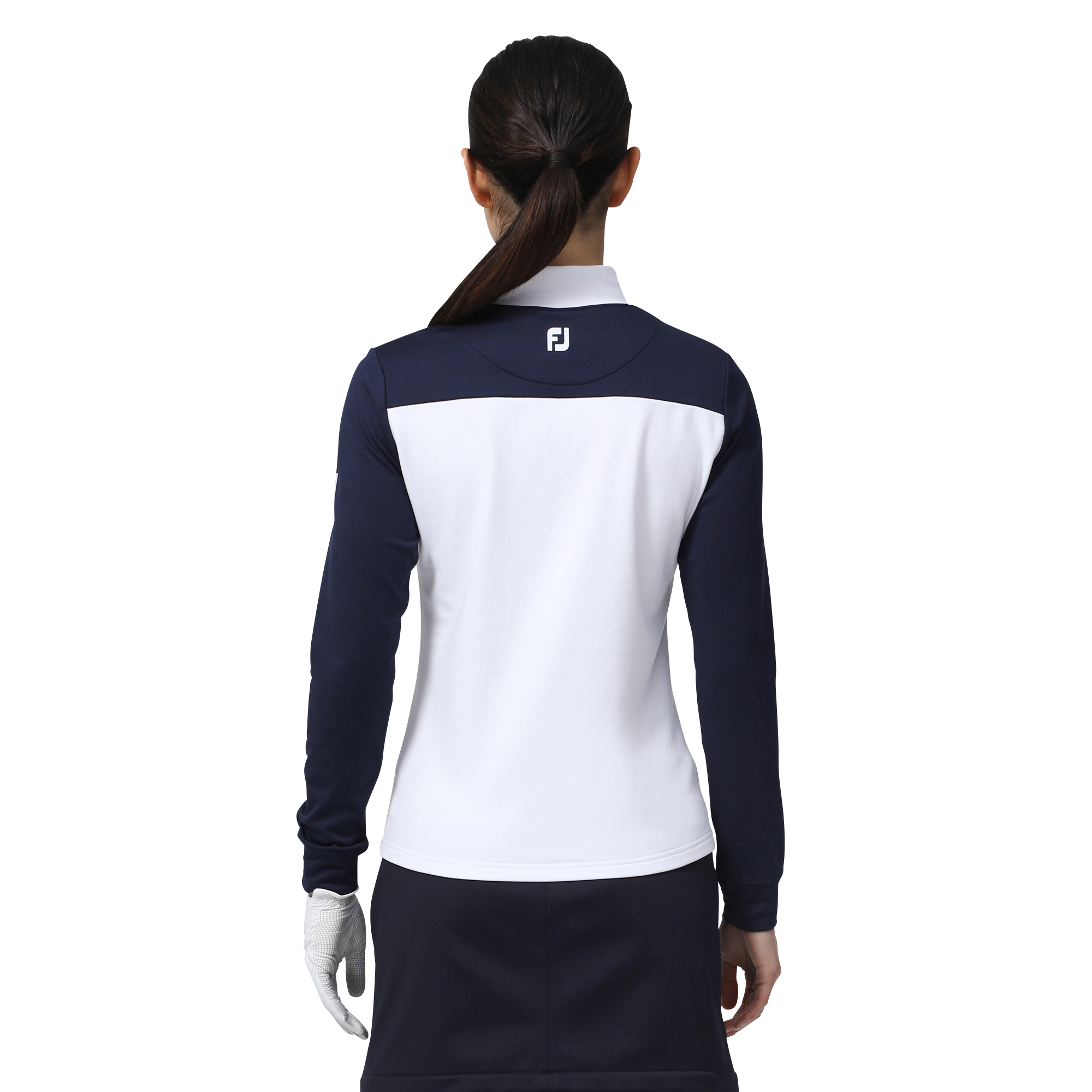 WOMEN'S カラーブロック 長袖裏起毛モックネックシャツ