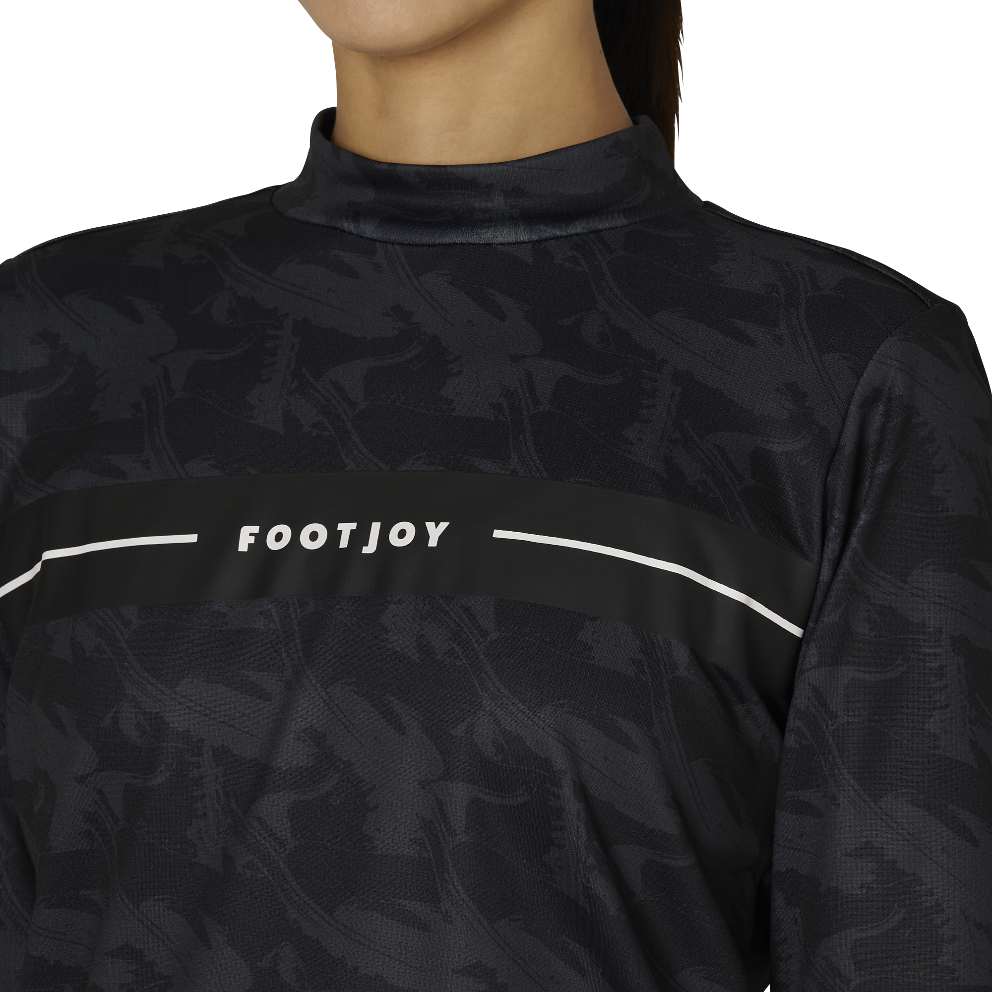 WOMEN'S フットウェアモチーフプリント 長袖モックネックシャツ