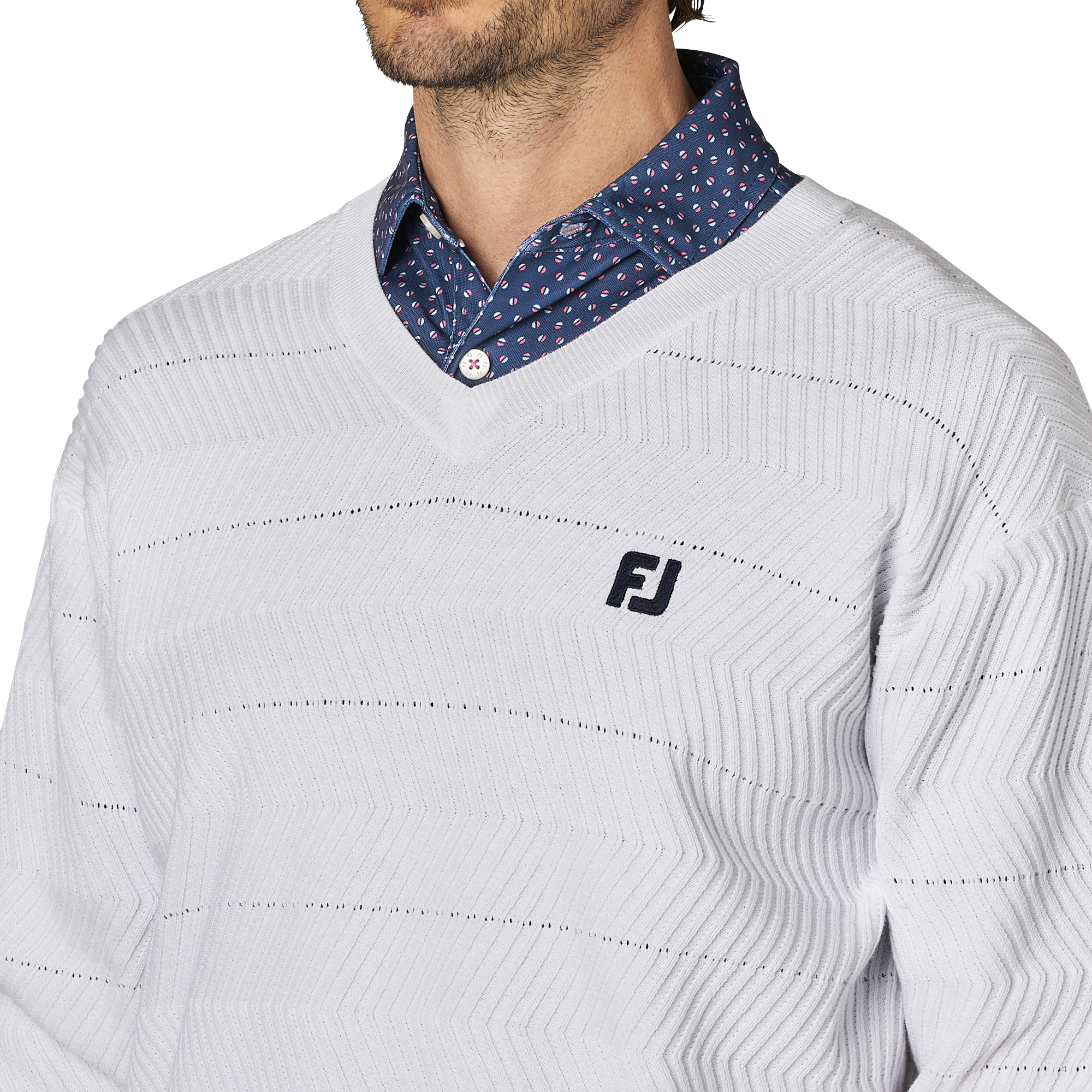 ヘリンボーン柄長袖Vネックセーター