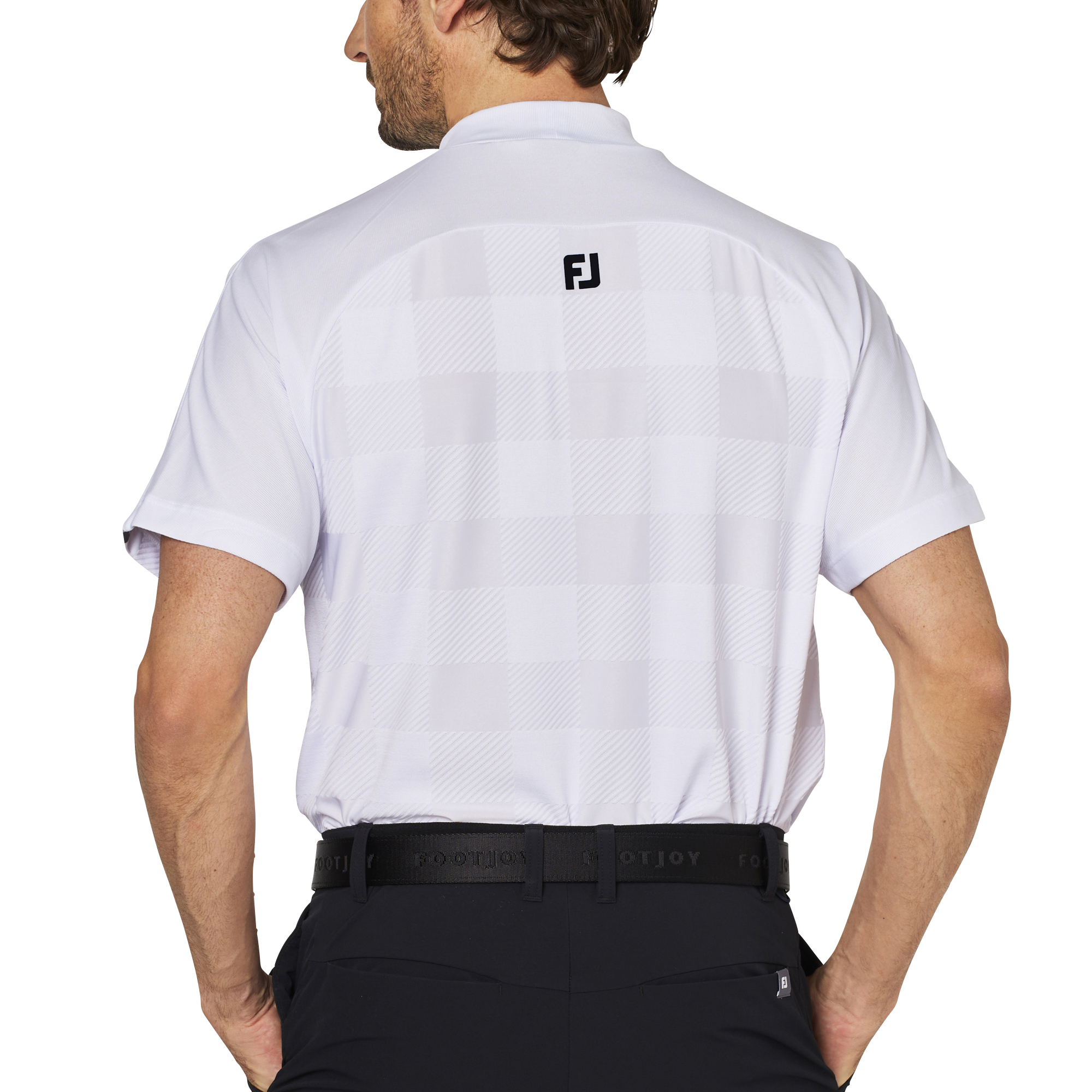 チェックジャカード半袖モックネックシャツ