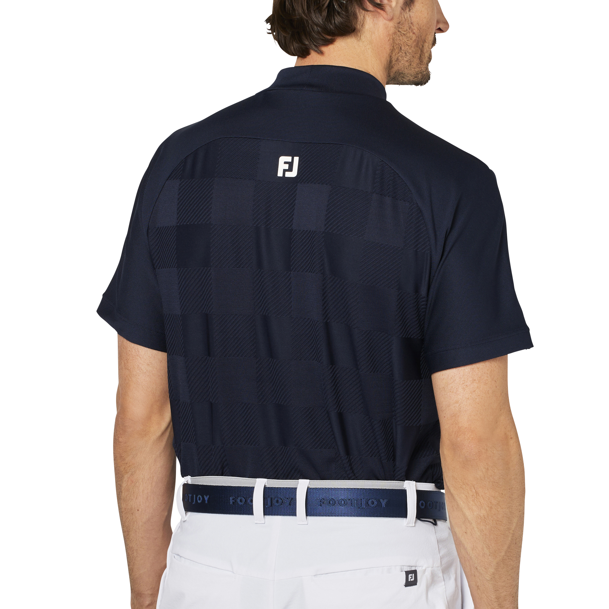 チェックジャカード半袖モックネックシャツ