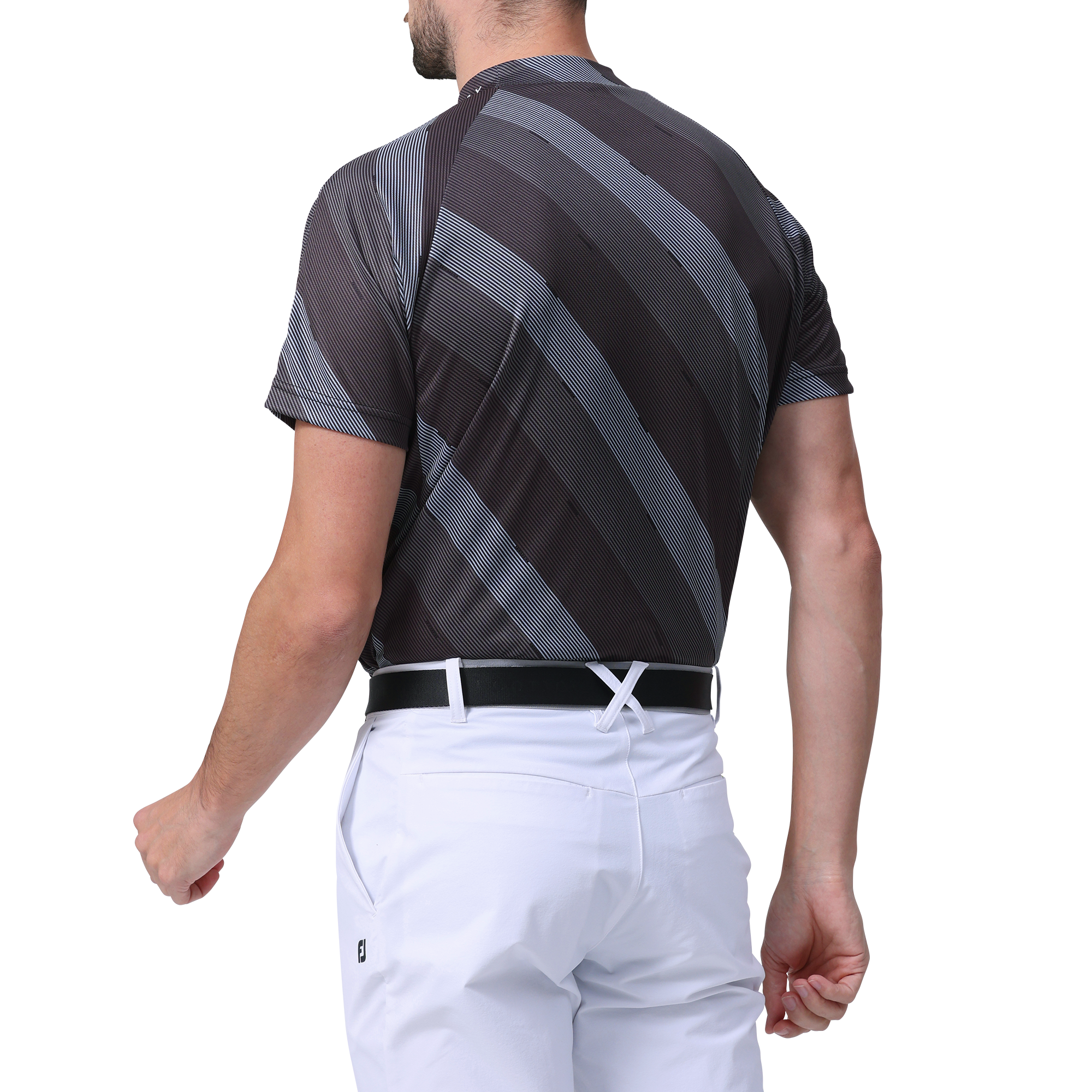 レジメンタルストライププリント半袖モックネックシャツ